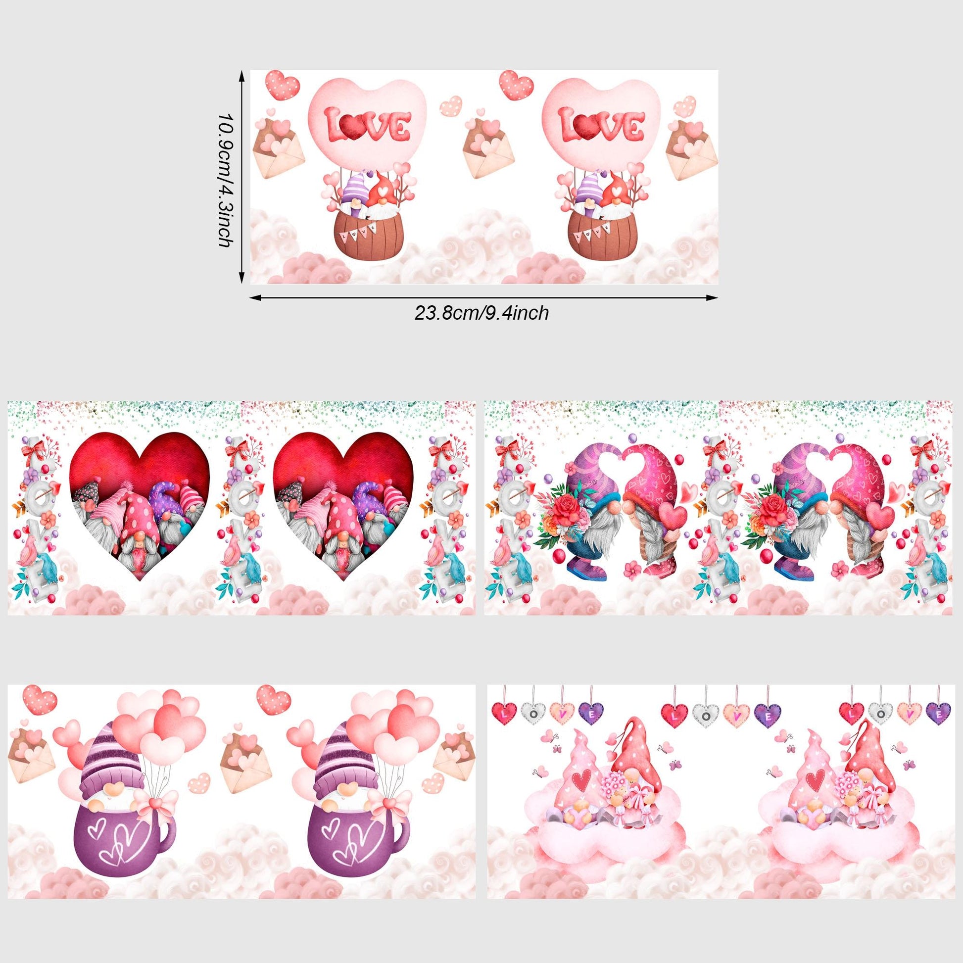UV sheep Cup Wrap, 5 Pcs Valentine's Day Transfer Stickers for Glass Cups, UV DTF Transfer Waterproof Sticker for 16OZ Libbey Glass Cups
