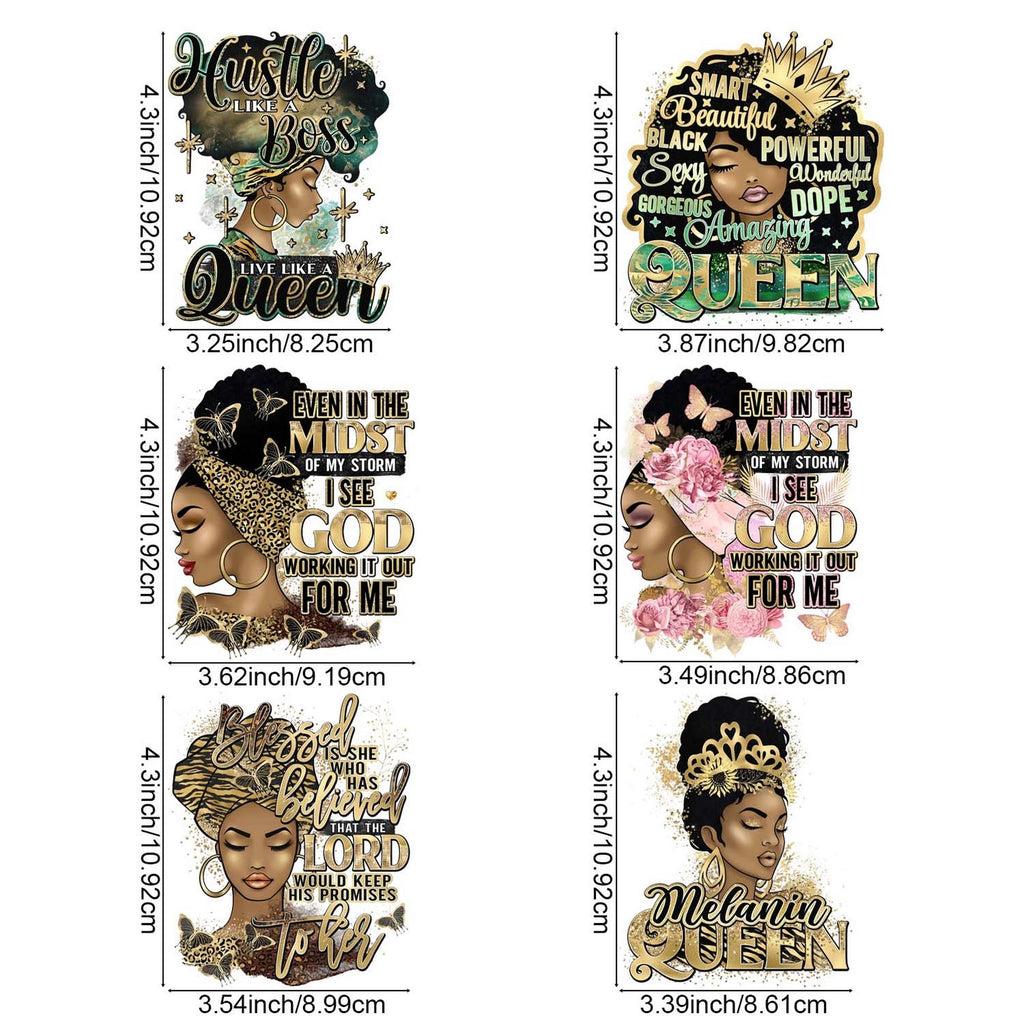 6pcs Black Queen Cartoon UV DTF Transfer Stickers for 16oz Glass Cups - Waterproof, Wipeable Decals with Vibrant Colors & Crystal Effect