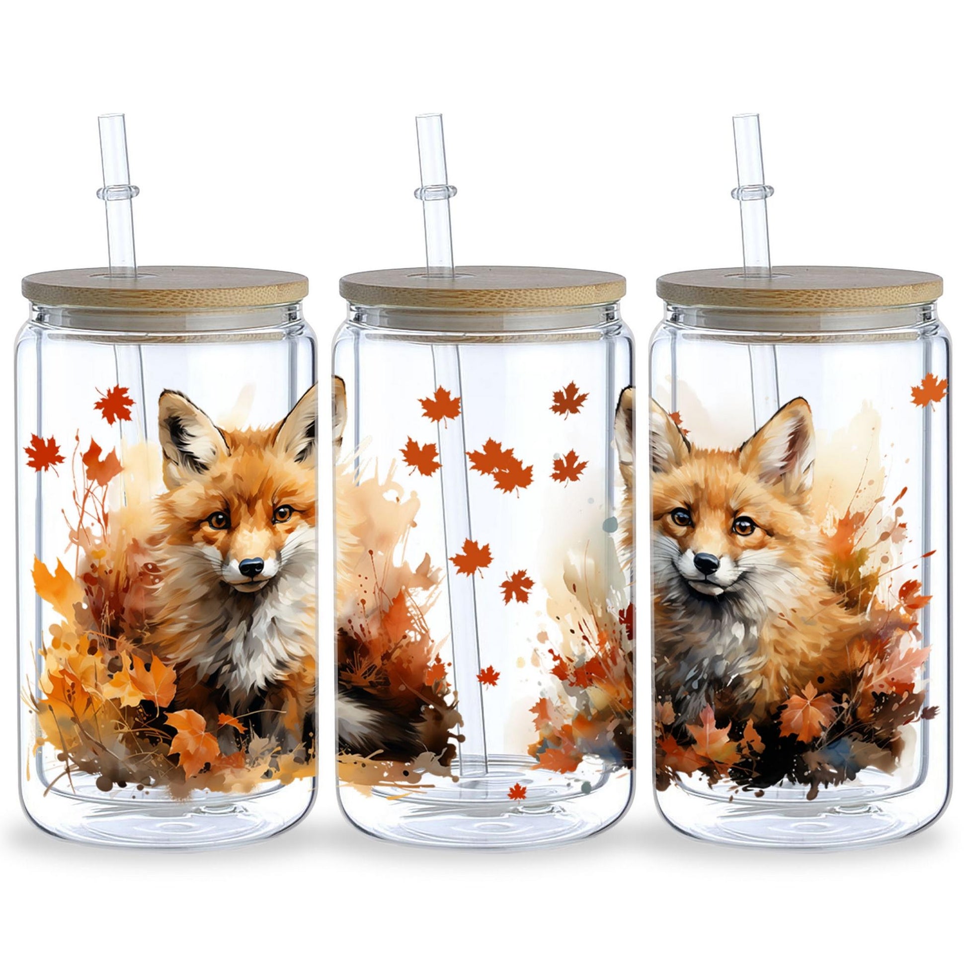 5 Sheets Fox UV DTF Mug Stickers, Glass Sports DTF Transfer Stickers, Waterproof Cute Fox Wipe-On Transfers for 16 oz Glass, Mugs, Crafts, Furniture