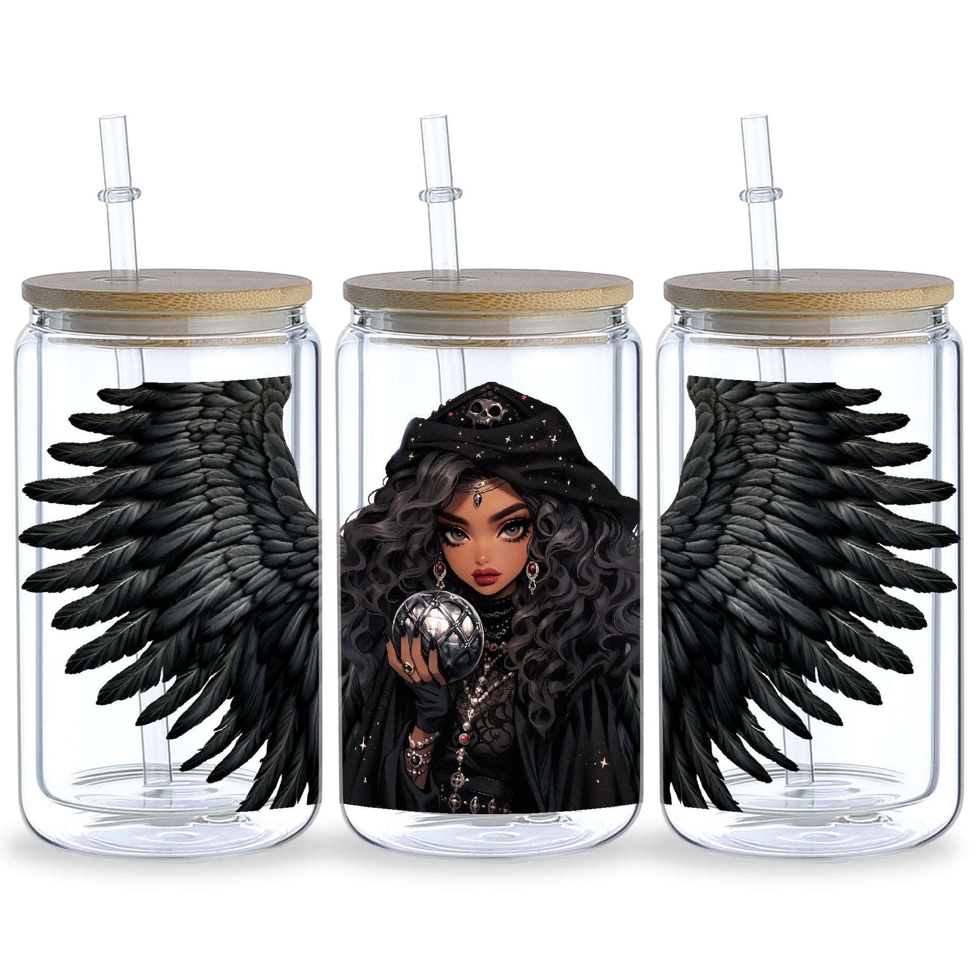 5 Sheets Dark Witch DTF Cup Stickers, Glass Cup DTF Transfer Stickers, Waterproof Spring, Summer, Autumn and Winter Wipeable Transfer Paper, Suitable for 16 Ounces Glass Cups, Cups, Crafts, Furniture