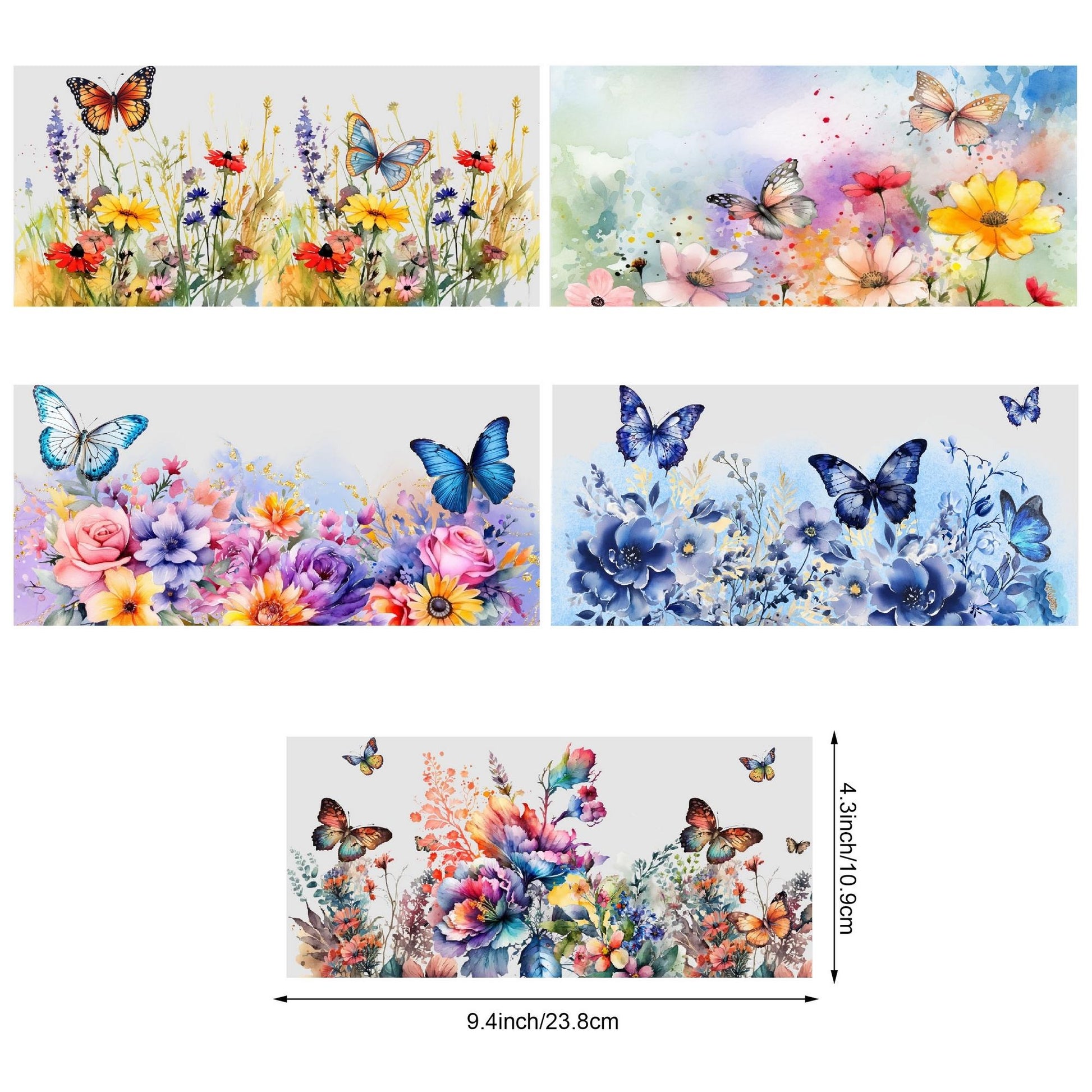 5sheets Butterfly And Flower UV Waterproof Self-Adhesive Paper For Cups And Water Bottle Stickers, DTF Grade Stickers For 16 Oz Glass
