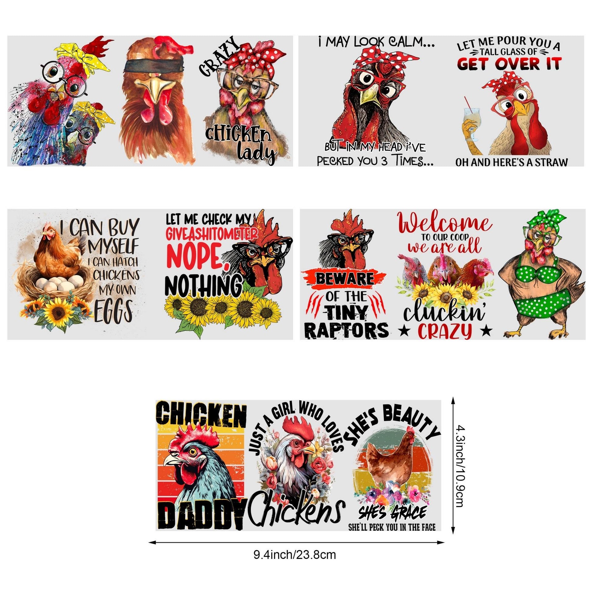 5 Sheets chicken UV DTF Cup Wrap,Sport DTF Transfer Stickers for Glass Cup,Waterproof funny chick Rub on Transfers for 16 oz Glass,Mugs,Crafts,Furnitures