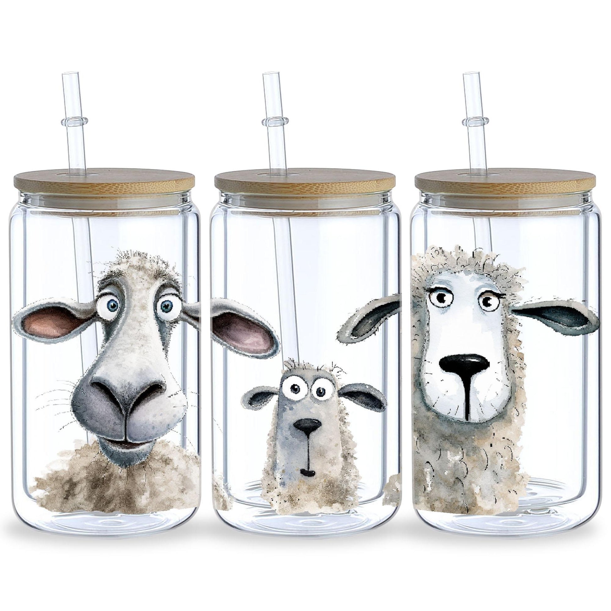5 sheets Sheep UV DTF Cup Stickers, Glass Cup DTF Transfer Stickers, Waterproof Funny Sheep Wipeable Transfer Paper for 16 oz Glass, Cups, Crafts, Furniture