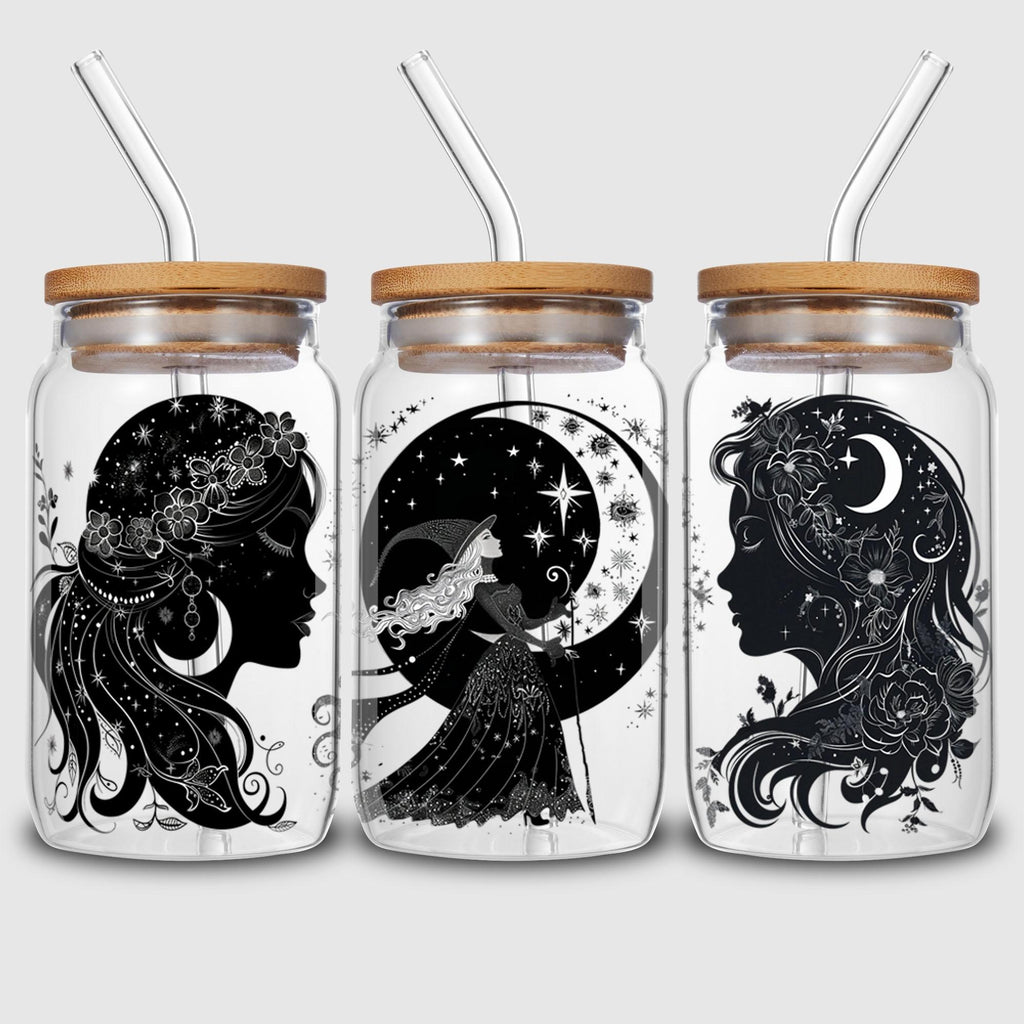 5 sheet Moon Witch UV DTF Cup Stickers, DTF Transfer Stickers, Waterproof Wipe-Off Transfer Paper for 16oz Glass, Mug, Crafts, Furniture