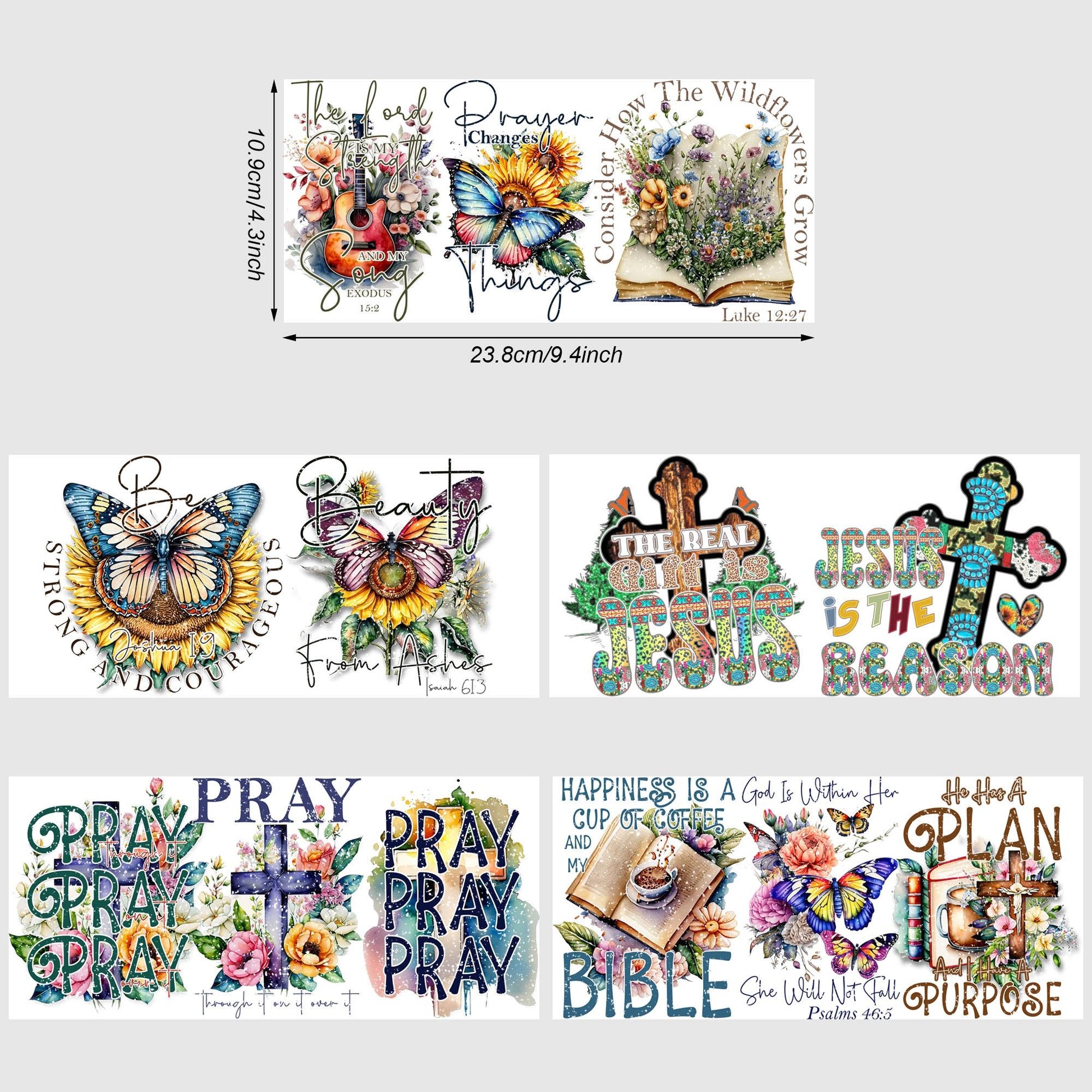 5 sheets Inspiring UV DTF Cup Stickers, Glass Sport DTF Transfer Stickers, Waterproof Plant Wipe Transfer Paper for 16oz Glass, Mug, Crafts, Furniture