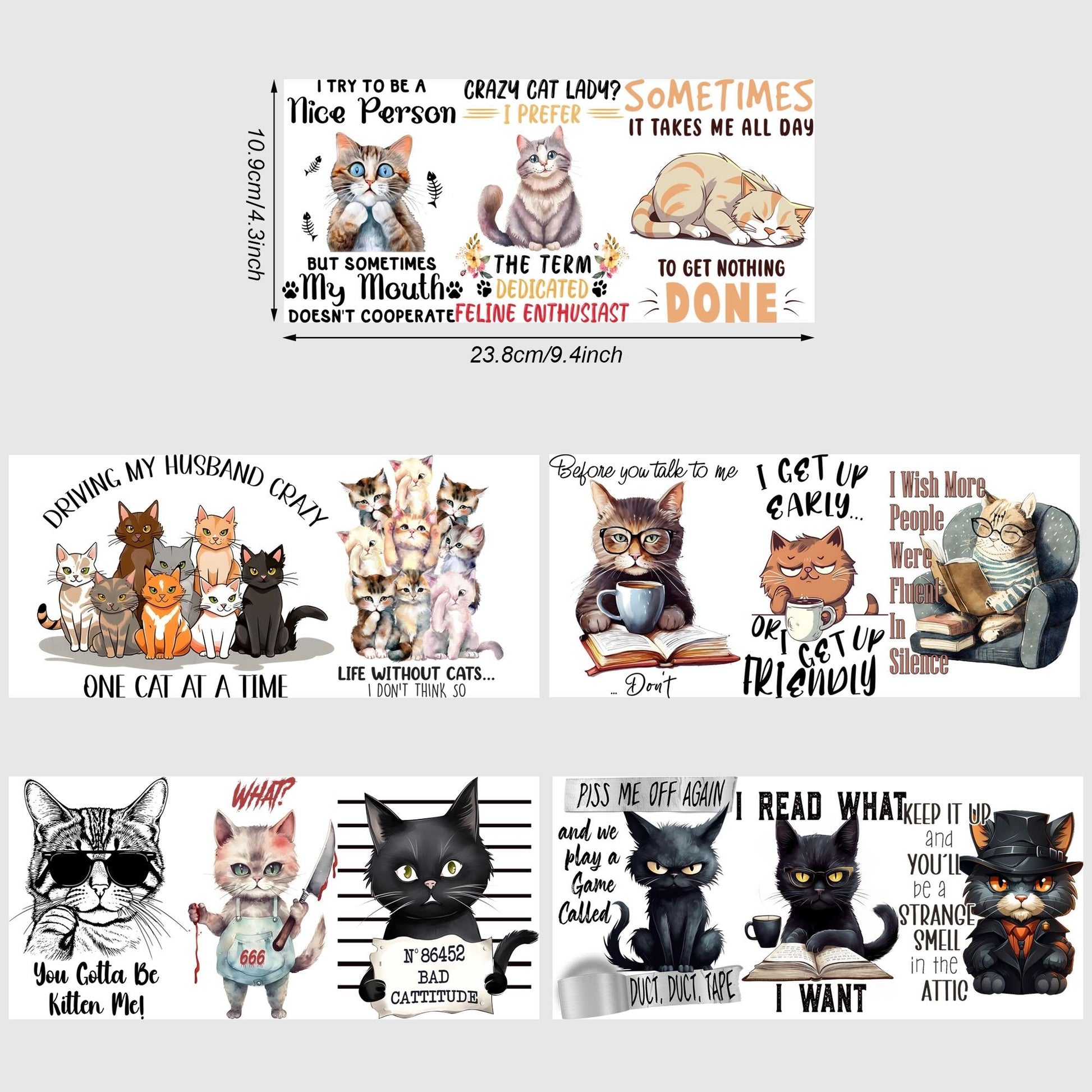 5 Sheets Cat UV DTF Cup Wrap,Sport DTF Transfer Stickers for Glass Cup,Waterproof funny animal Rub on Transfers for 16 oz Glass,Mugs,Crafts,Furnitures