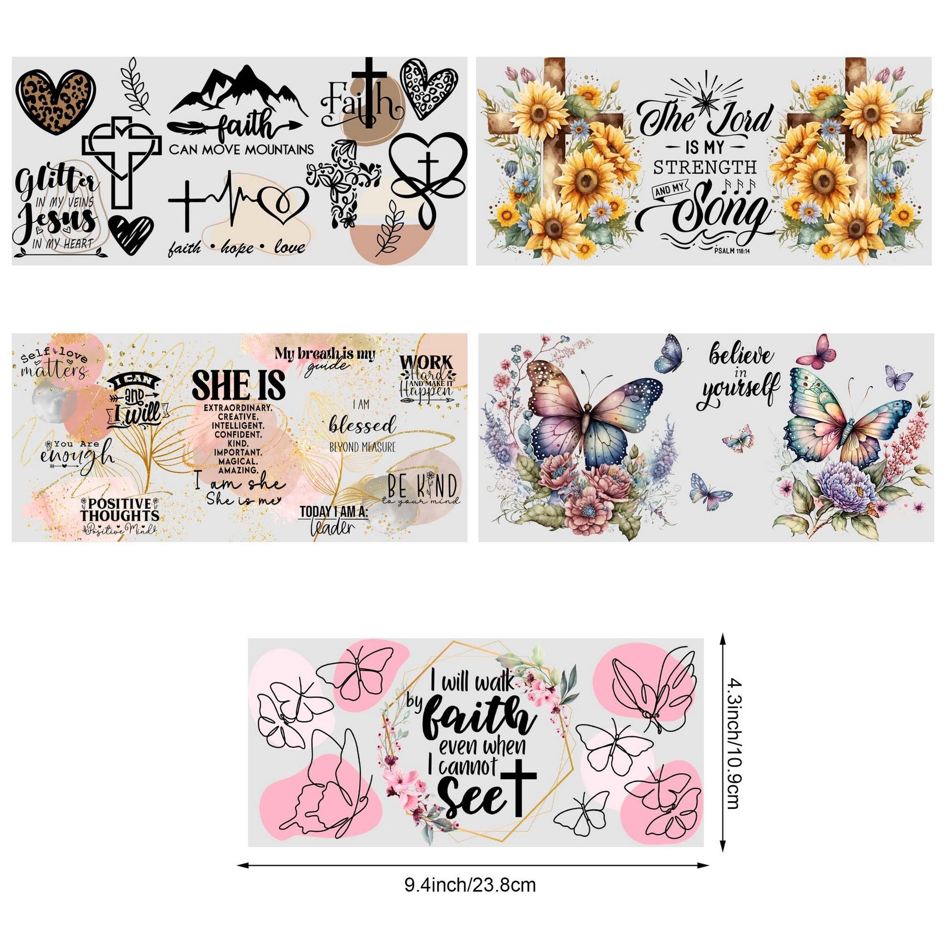 5 Sheets Flower UV DTF Glass Cup Wrap Transfer Stickers, DTF Transfer Stickers, Waterproof Butterfly Wipe-On Transfer