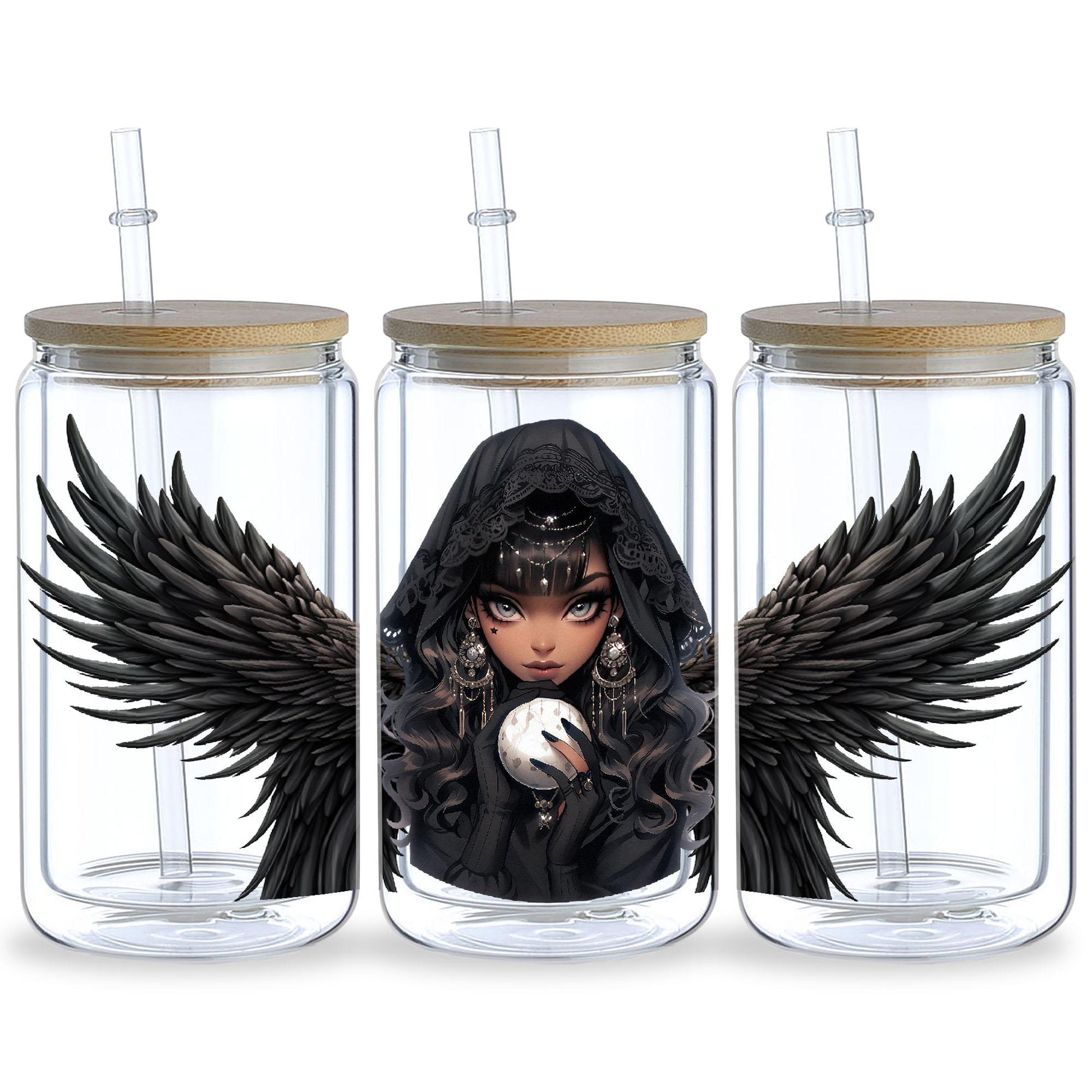 5 Sheets Dark Witch DTF Cup Stickers, Glass Cup DTF Transfer Stickers, Waterproof Spring, Summer, Autumn and Winter Wipeable Transfer Paper, Suitable for 16 Ounces Glass Cups, Cups, Crafts, Furniture