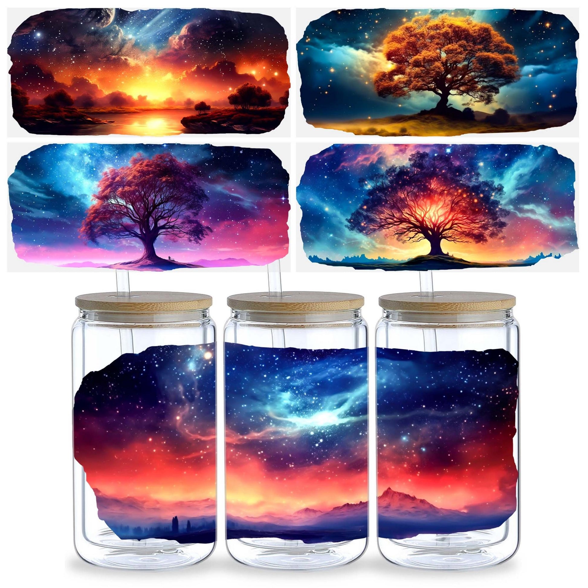 5 sheets Summer Sunset UV DTF cup packaging for 16oz glass cup, waterproof UV DTF stickers for 16oz glass cup, DIY, furniture, crafts