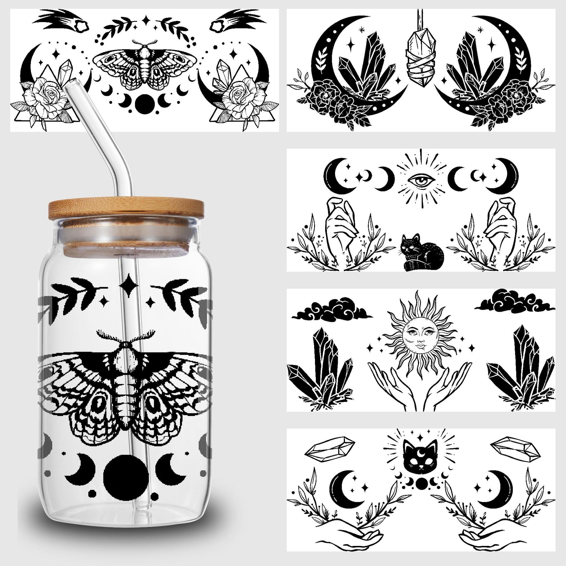 5 Sheets Simple Cartoon UV DTF Glass Cup Wrap Transfer Stickers, DTF Transfer Stickers, Waterproof Wipe Transfer Stickers For 16 Ounces Glass, Cups, Crafts