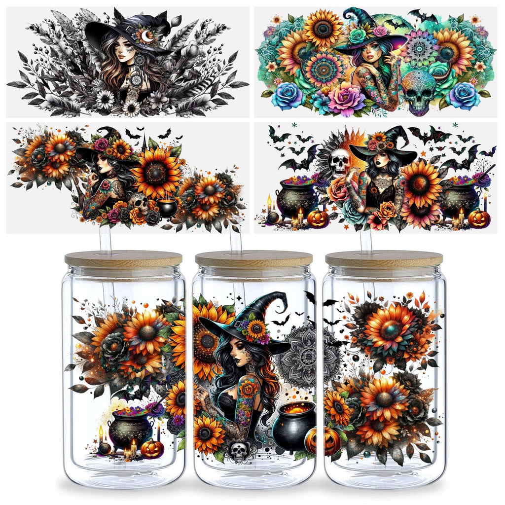 5 sheet Moon Witch UV DTF Cup Stickers, DTF Transfer Stickers, Waterproof Wipe-Off Transfer Paper for 16oz Glass, Mug, Crafts, Furniture