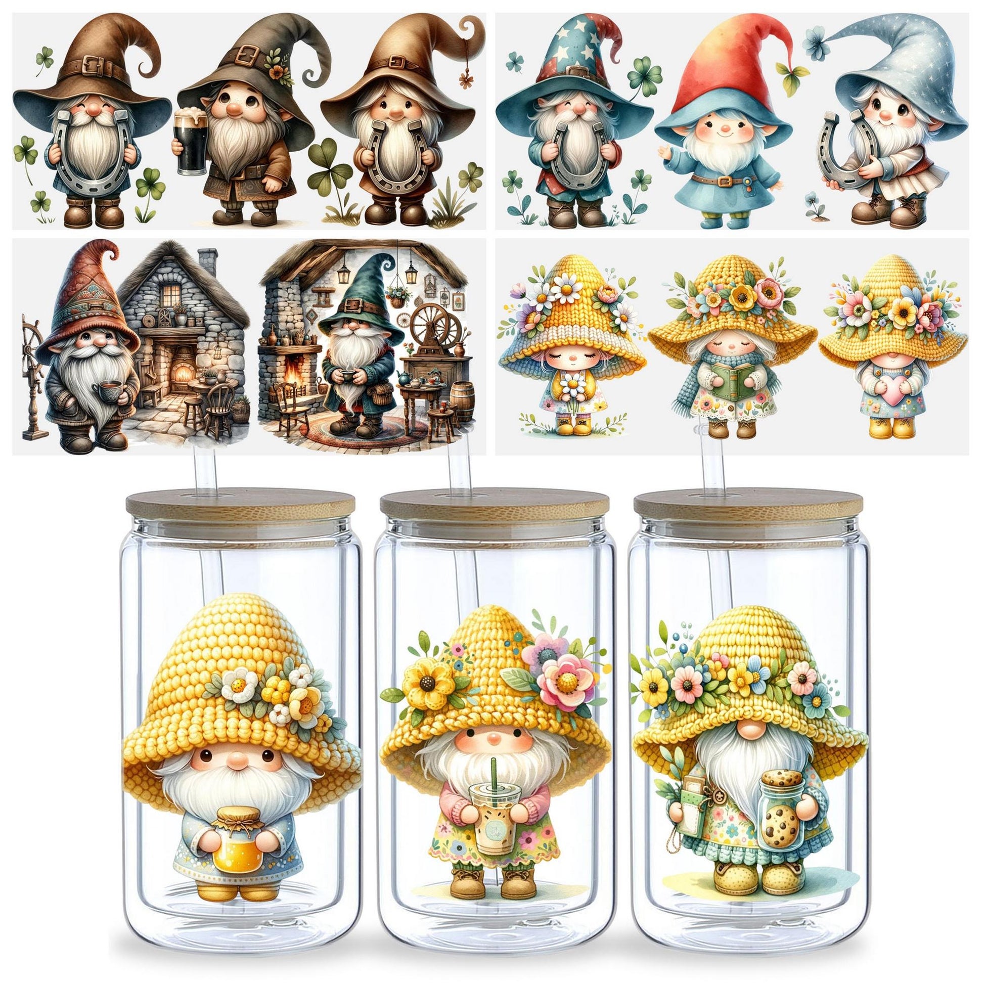 5sheets Cute Dwarf Pattern UV DTF Cup Stickers, Waterproof Sticker Pack For Decorating Mugs, Cups, Bottles, School Supplies, Etc, Arts Crafts, DIY Art Supplies