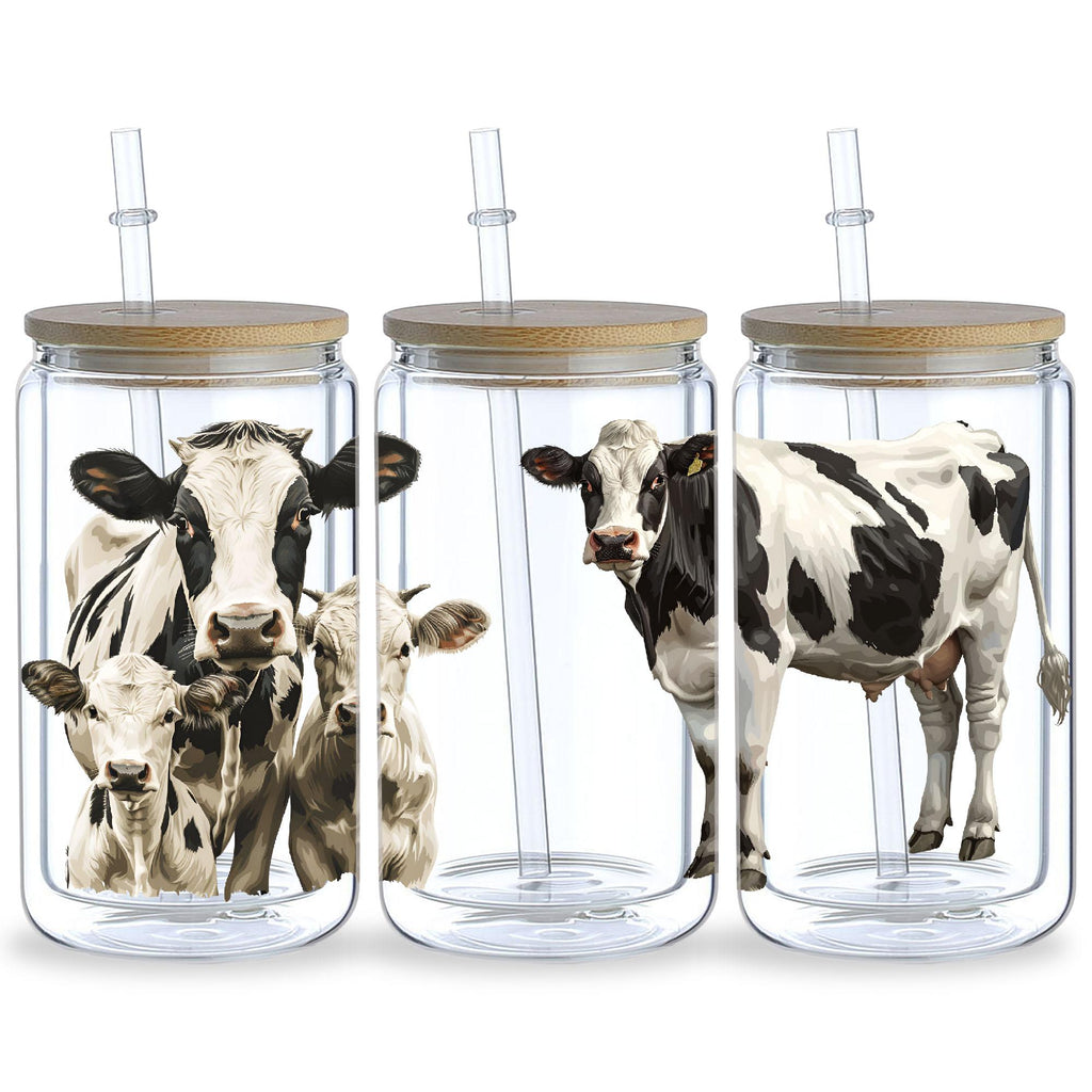 5 sheets cow DTF cup stickers, glass cup DTF transfer stickers, waterproof and wipeable transfer paper, suitable for 16 ounce glasses, cups, crafts, furniture