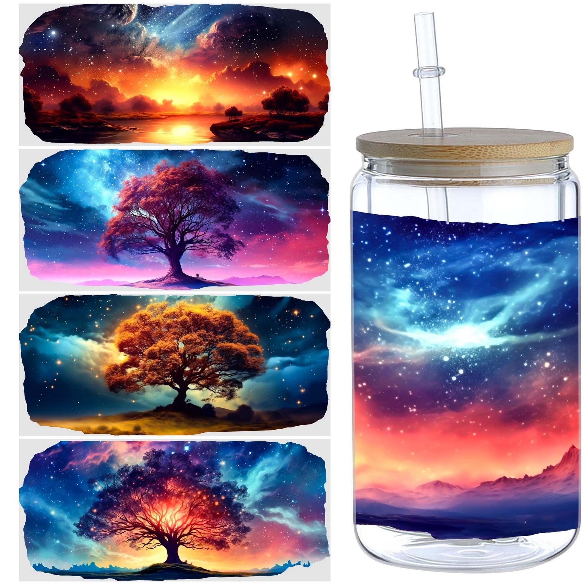 5 sheets Summer Sunset UV DTF cup packaging for 16oz glass cup, waterproof UV DTF stickers for 16oz glass cup, DIY, furniture, crafts