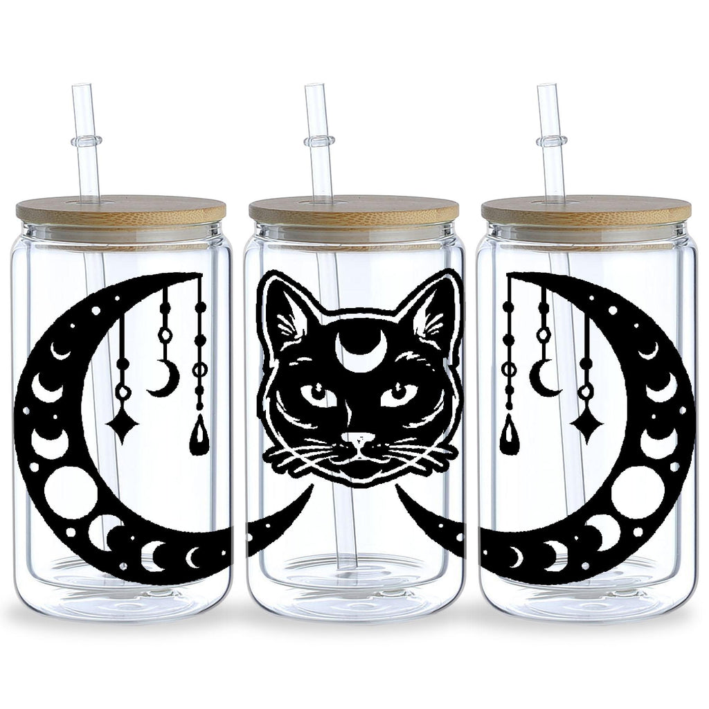 5 sheets Magic Cat UV DTF Cup Stickers, Glass Cup DTF Transfer Stickers, Waterproof Wipeable Transfer Paper for 16oz Glass Cups, Mugs, Crafts, Furniture