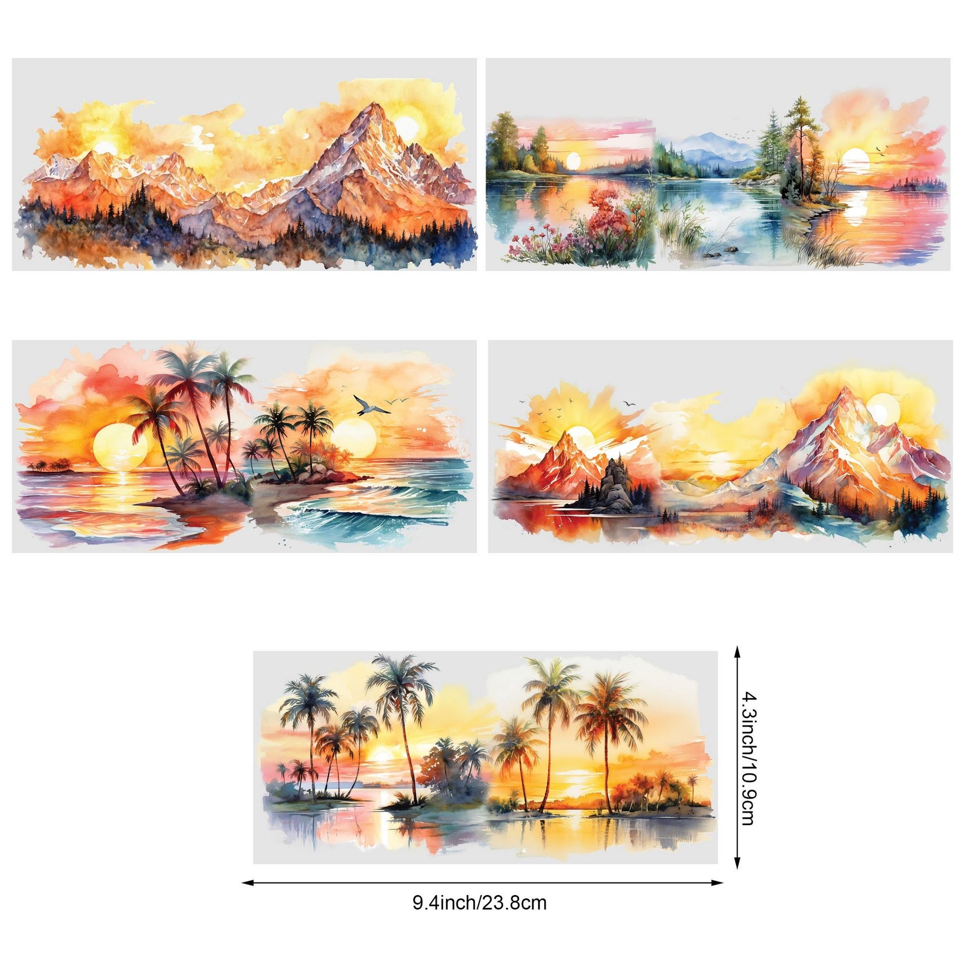 5 sheets Summer Sunset UV DTF cup packaging for 16oz glass cup, waterproof UV DTF stickers for 16oz glass cup, DIY, furniture, crafts