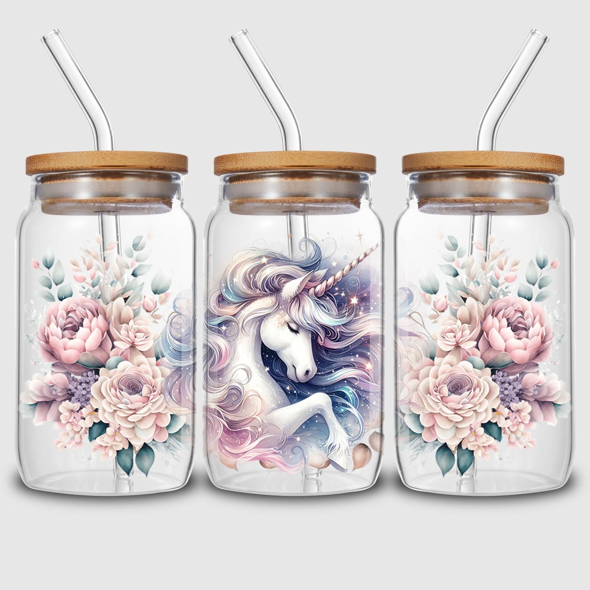 5 Sheets Unicorn UV DTF Cup Stickers, DTF Transfer Stickers, Beautiful Unicorn Waterproof Wipe-Off Transfer Paper for 16oz Glass, Mug, Crafts, Furniture