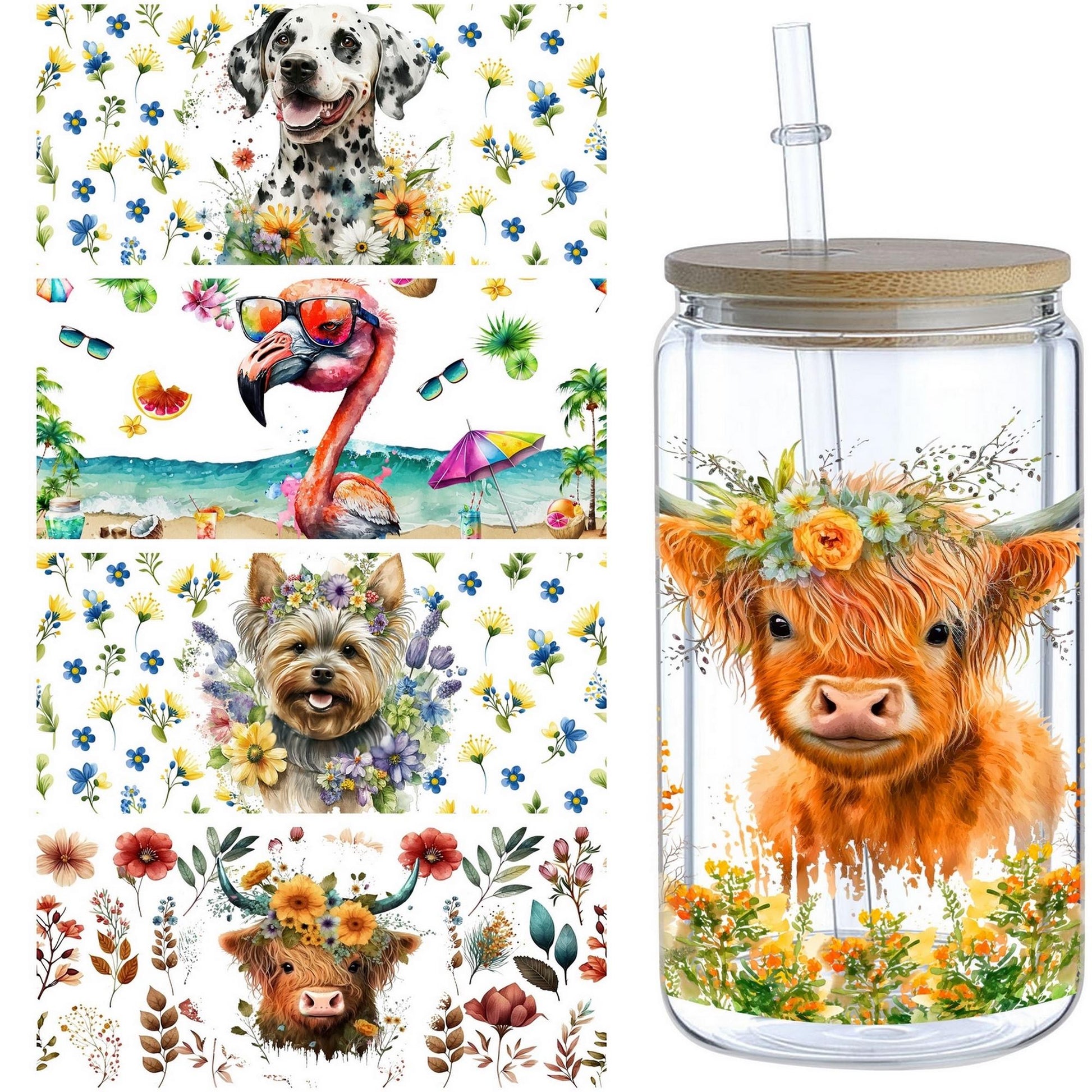 UV sheep  Cup Wrap Transfer Stickers for Glass, 5 Pcs animal Rub on Transfers for Crafting, UV DTF Transfer Waterproof Sticker for 16OZ Glass Cups Furniture Craft Wood DIY Crafts