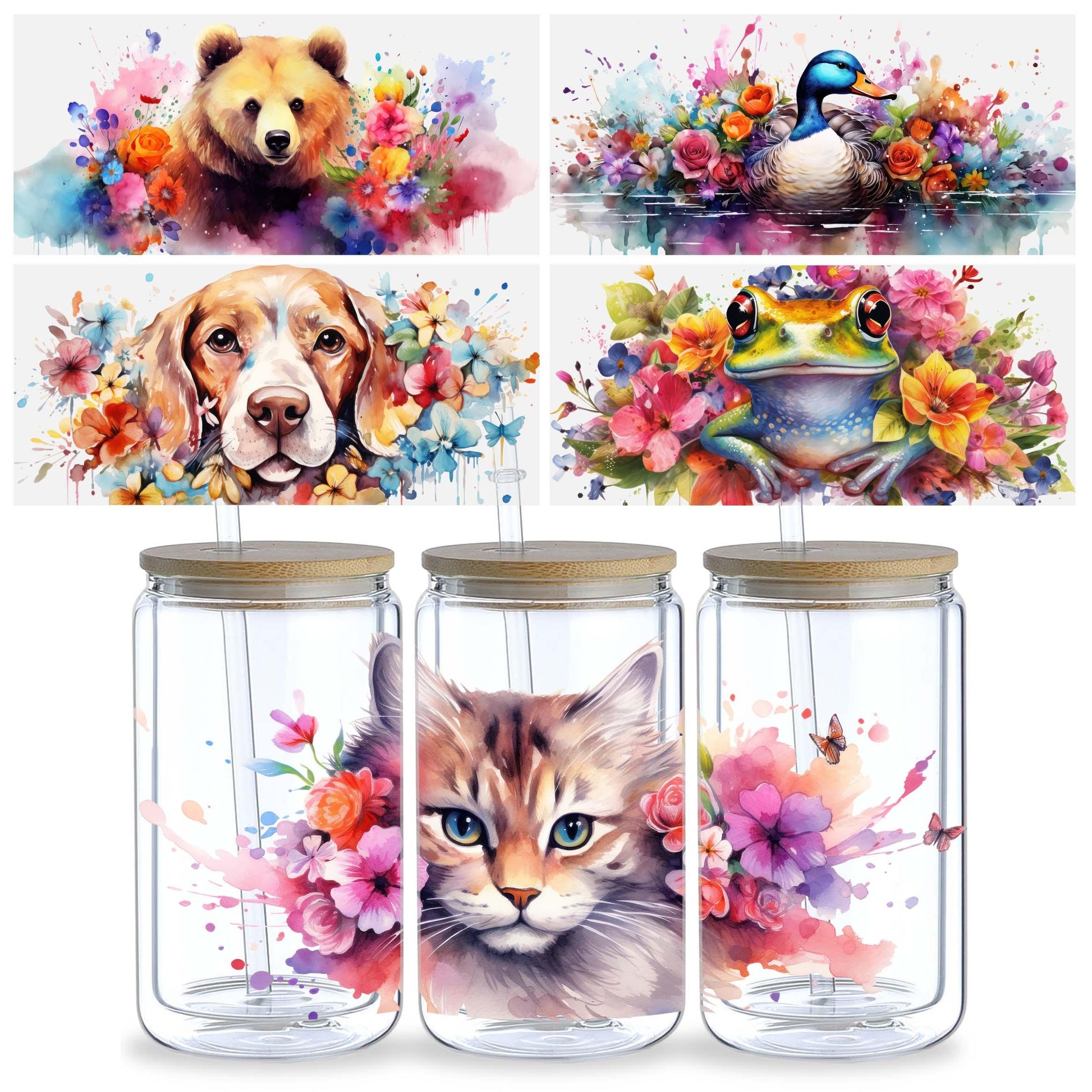 5 Sheets Sunflower Dog UV DTF Cup Stickers, Glass Cup DTF Transfer Stickers, Waterproof Funny Dog Wipeable Transfer Paper for 16 Ounces Glass Cups, Mugs, Crafts, Furniture