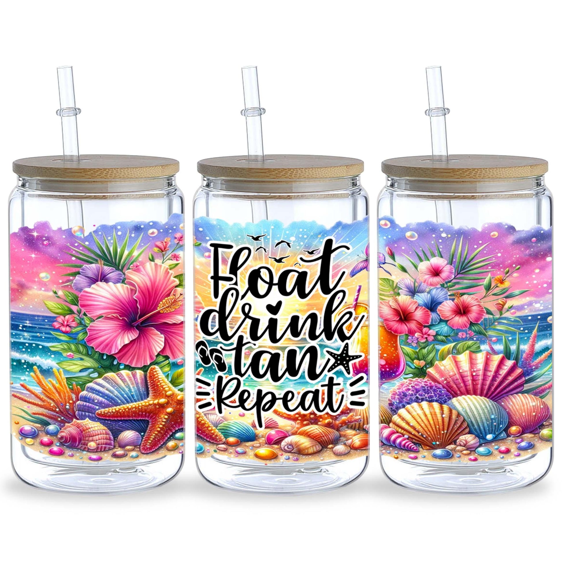 5 sheets summer DTF cup stickers, glass cup DTF transfer stickers, waterproof sea wipeable transfer paper, suitable for 16 oz glasses, cups, crafts, furniture