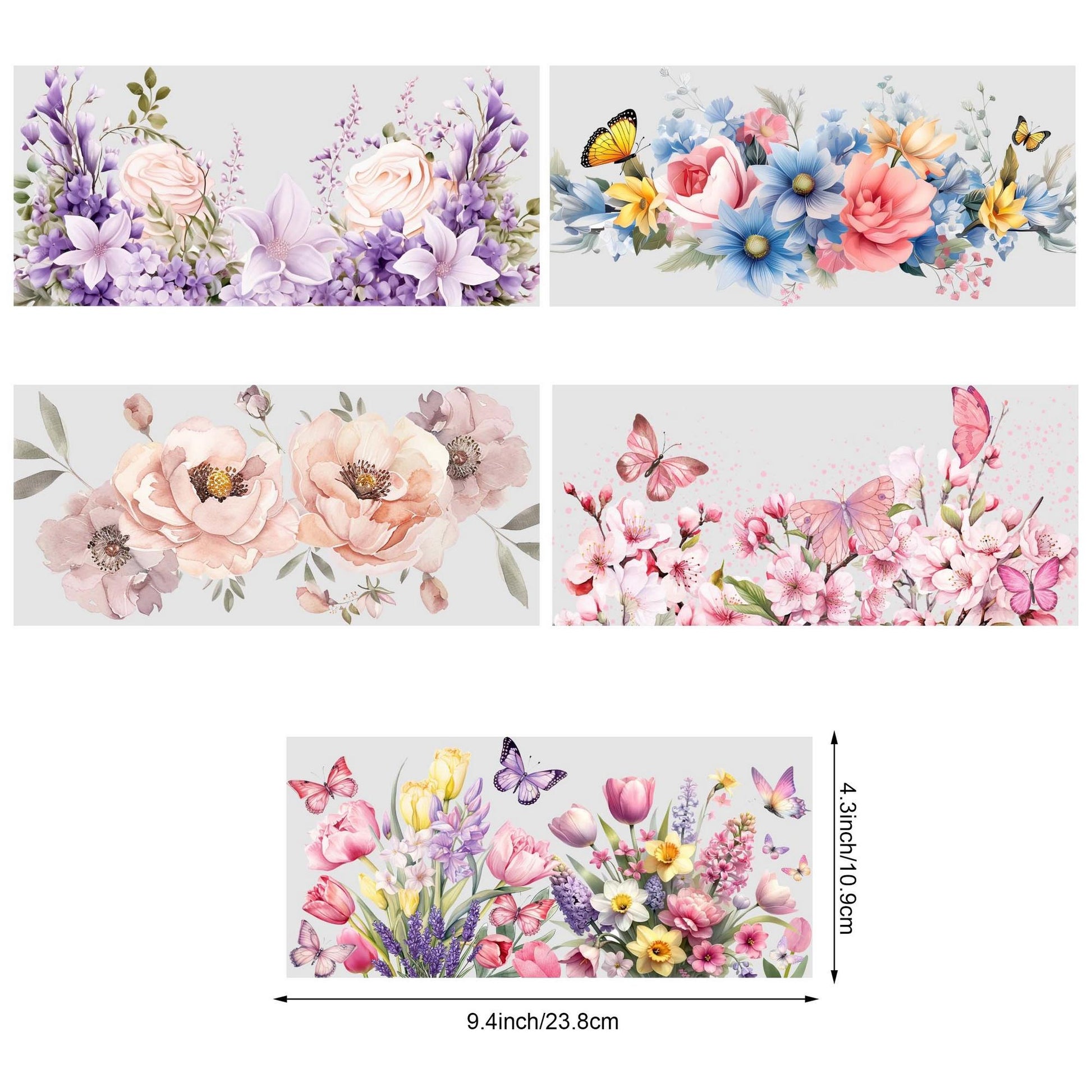 5 sheets flowers UV DTF Cup sticker, glass movement DTF transfer decal, waterproof wipe transfer paper, suitable for 16 oz glass, CUP, crafts, furniture