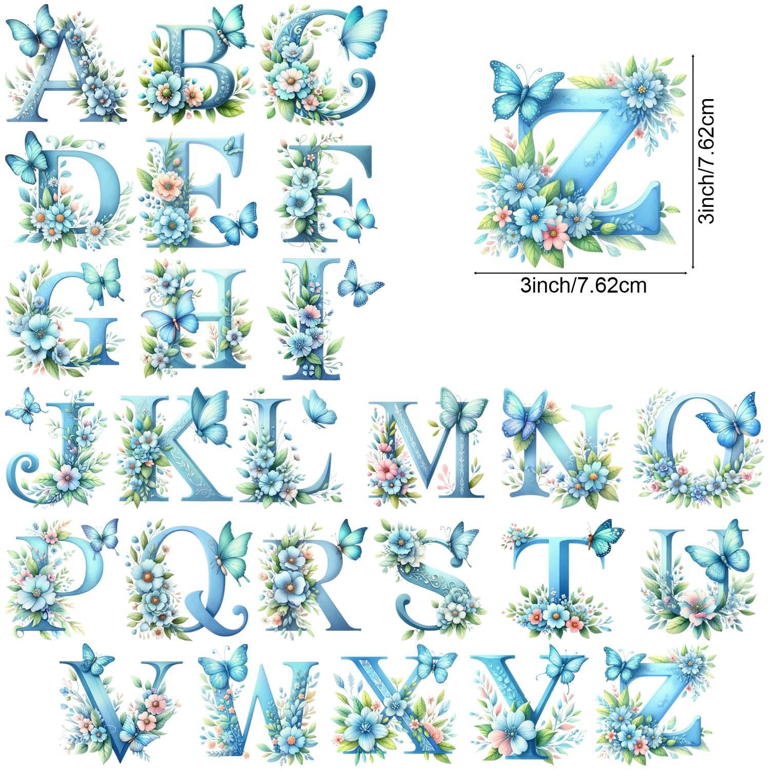 1 set of A-Z letter flower UV DTF transfer stickers, DTF transfer stickers, waterproof wipe transfer stickers, suitable for glasses, cups, crafts