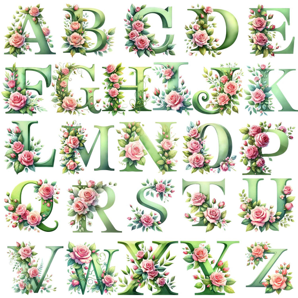1 set of A-Z letter flower UV DTF transfer stickers, DTF transfer stickers, waterproof wipe transfer stickers, suitable for glasses, cups, crafts