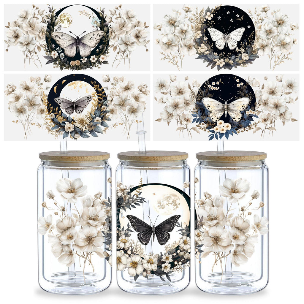 5 Sheets Butterfly UV DTF Glass Cup Wrap Transfer Stickers, DTF Transfer Stickers, Waterproof Wipe-Off Transfer