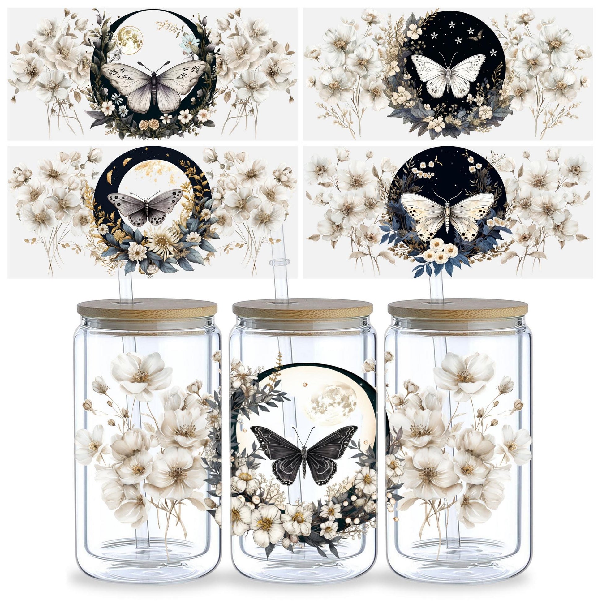 5 Sheets Butterfly UV DTF Glass Cup Wrap Transfer Stickers, DTF Transfer Stickers, Waterproof Wipe-Off Transfer