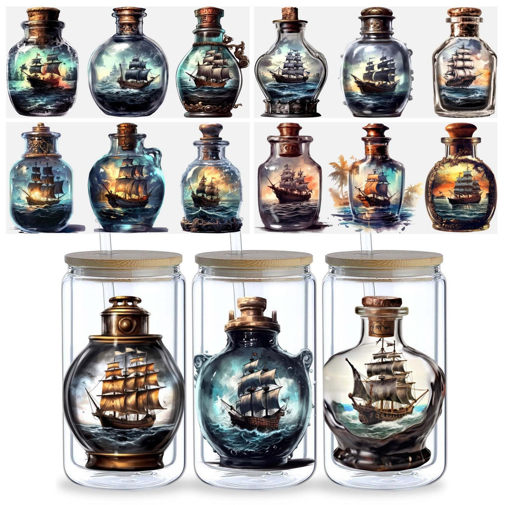 5 Sheets Genie in a Bottle UV DTF Cup Stickers, Glass DTF Transfer Stickers, Waterproof Beautiful Genie Wipe Transfers for 16 oz Glass, Mugs, Crafts, Furniture