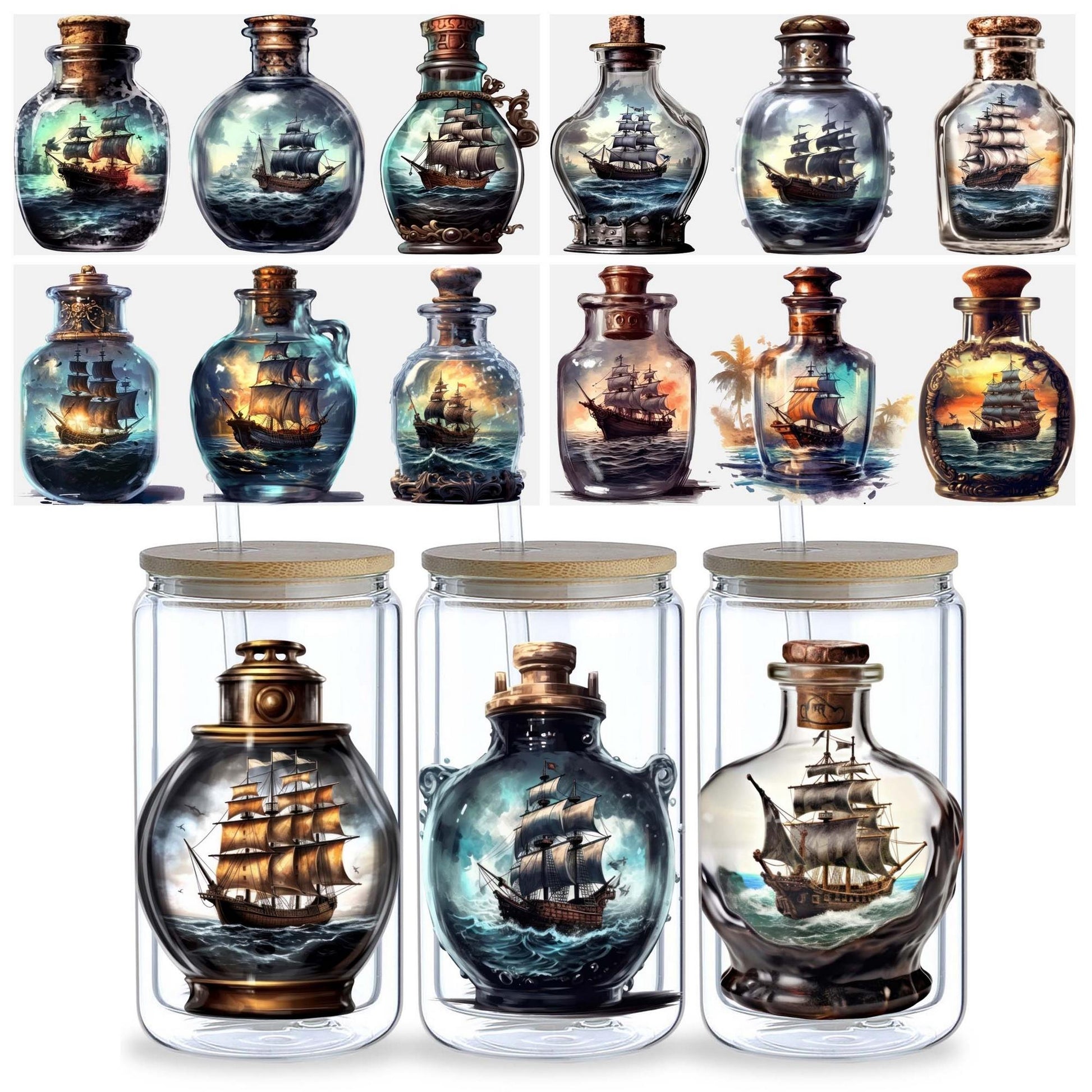 5 Sheets Genie in a Bottle UV DTF Cup Stickers, Glass DTF Transfer Stickers, Waterproof Beautiful Genie Wipe Transfers for 16 oz Glass, Mugs, Crafts, Furniture