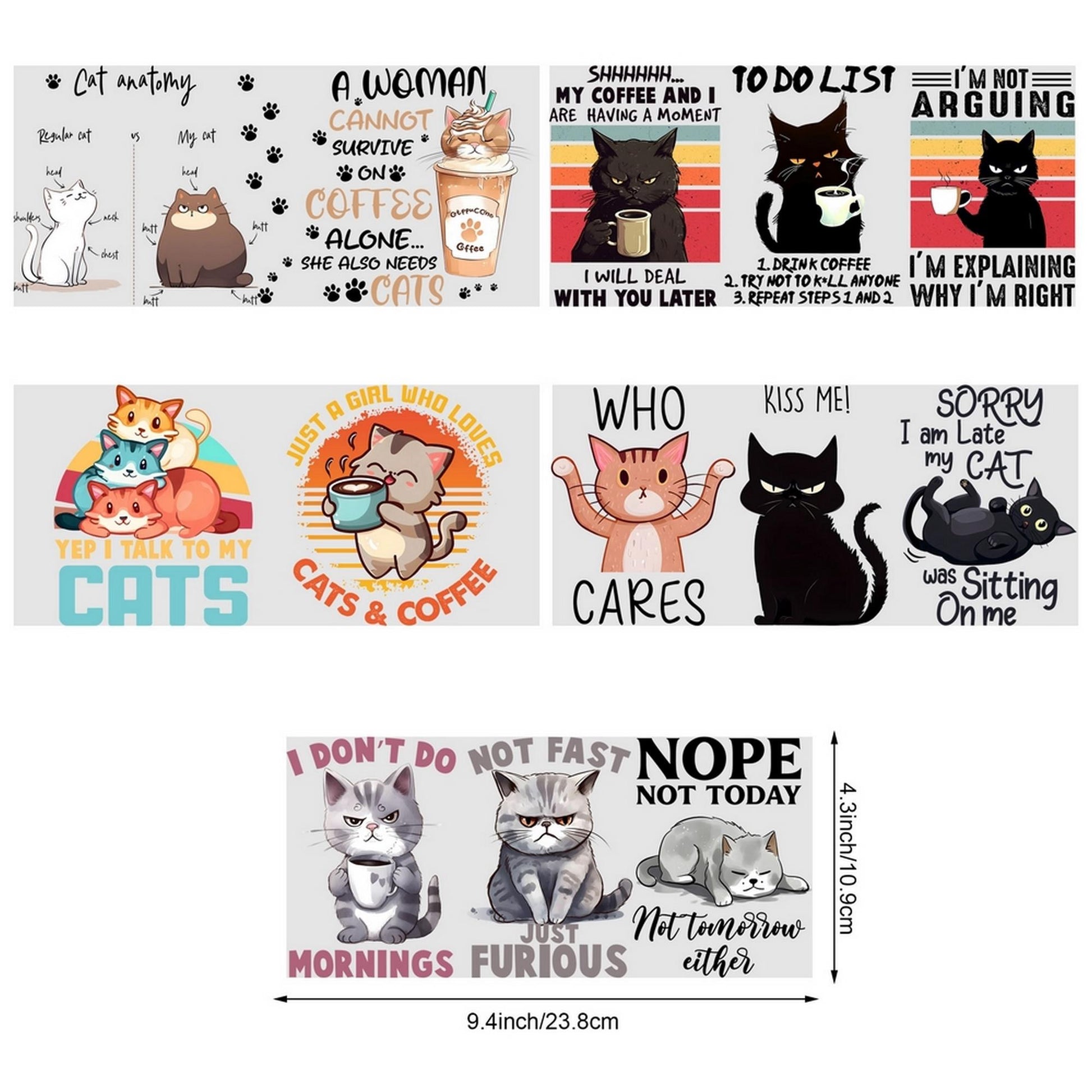 5 Sheets Cat UV DTF Cup Wrap,Sport DTF Transfer Stickers for Glass Cup,Waterproof funny animal Rub on Transfers for 16 oz Glass,Mugs,Crafts,Furnitures
