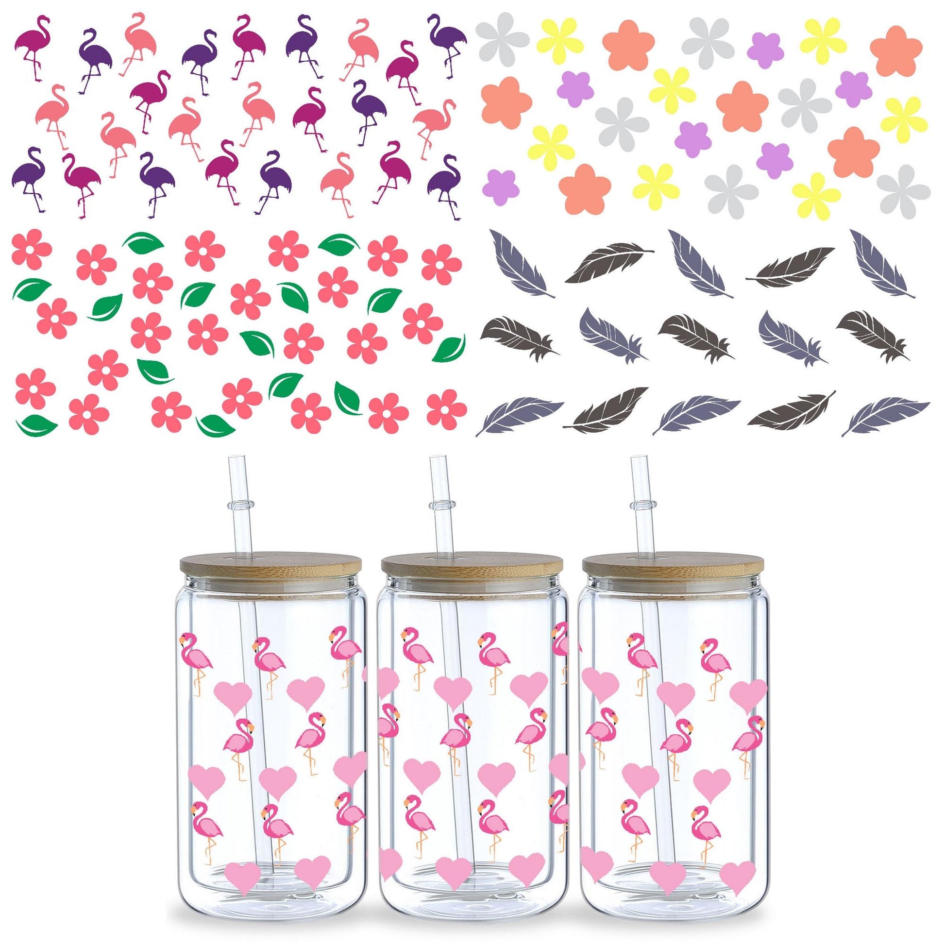 UV DTF Cup Pack, 5 sheep Leopard Print Transfer Stickers for Glass Tumblers, UV DTF Transfer Waterproof Stickers for 16OZ Libbey Glass Tumblers