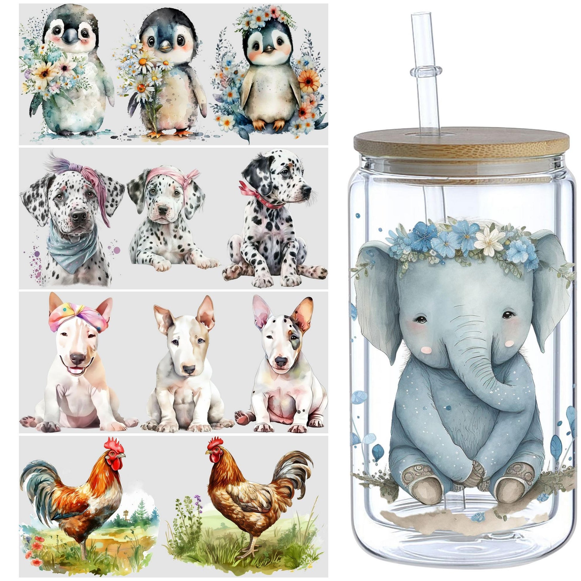5 Sheets Animal UV DTF Cup Stickers, Glass Sports DTF Transfer Stickers, Waterproof Funny Chick Rub Transfer Paper for 16 oz Glass, Mugs, Crafts, Furniture