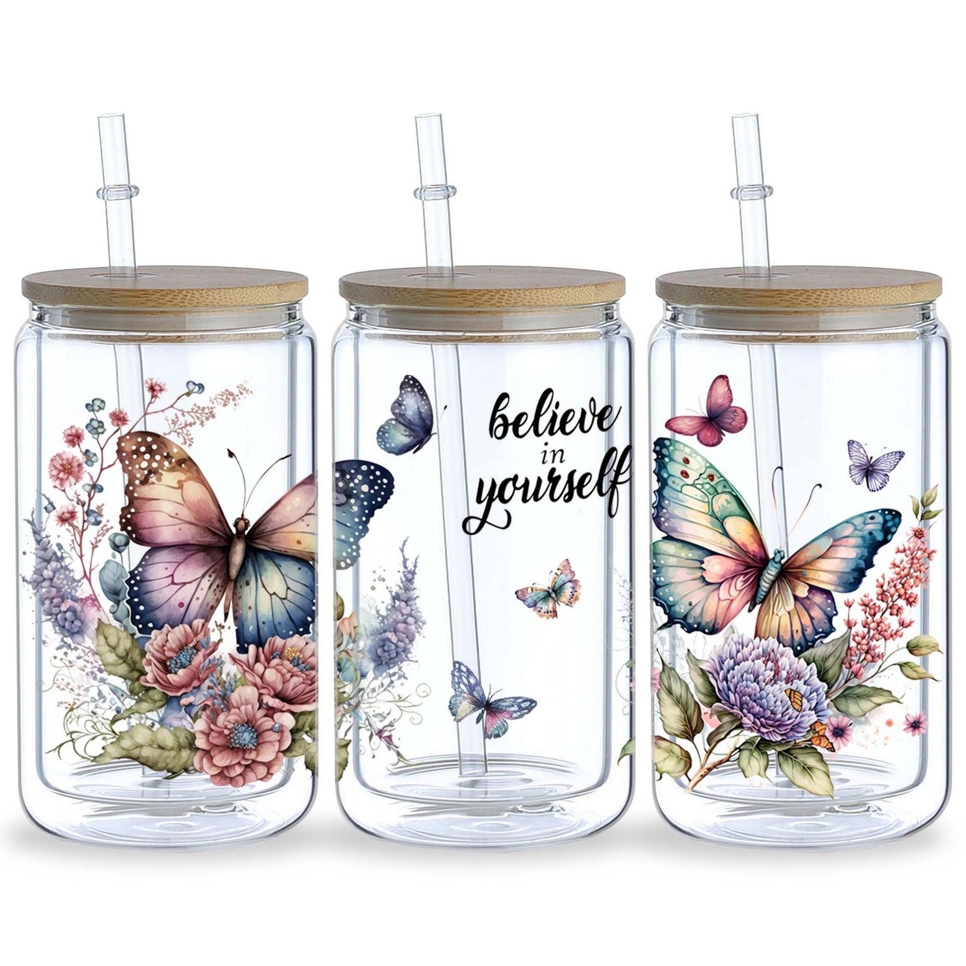 5 Sheets Flower UV DTF Glass Cup Wrap Transfer Stickers, DTF Transfer Stickers, Waterproof Butterfly Wipe-On Transfer