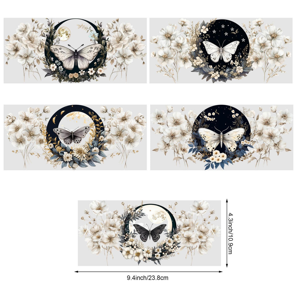 5 Sheets Butterfly UV DTF Glass Cup Wrap Transfer Stickers, DTF Transfer Stickers, Waterproof Wipe-Off Transfer