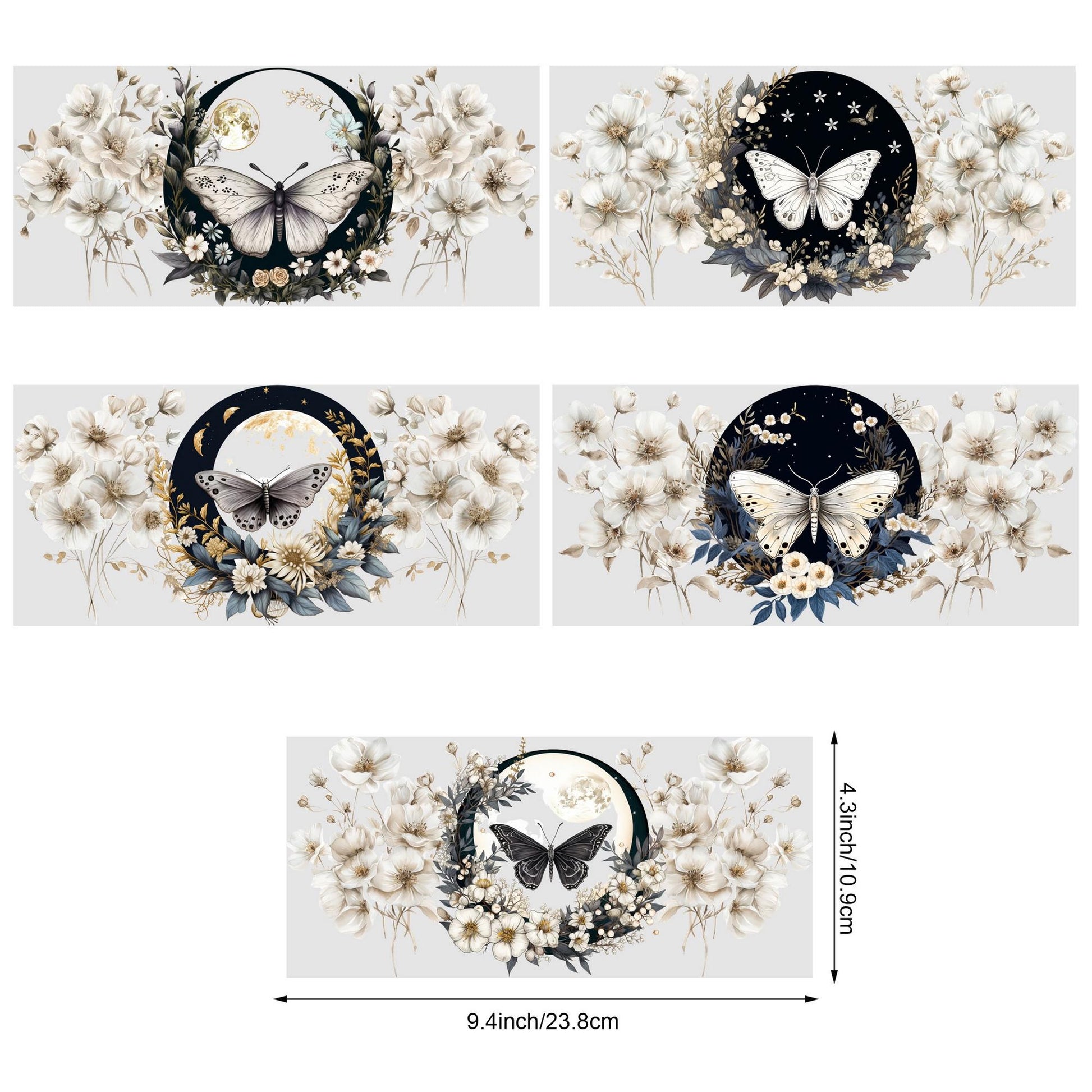 5 Sheets Butterfly UV DTF Glass Cup Wrap Transfer Stickers, DTF Transfer Stickers, Waterproof Wipe-Off Transfer
