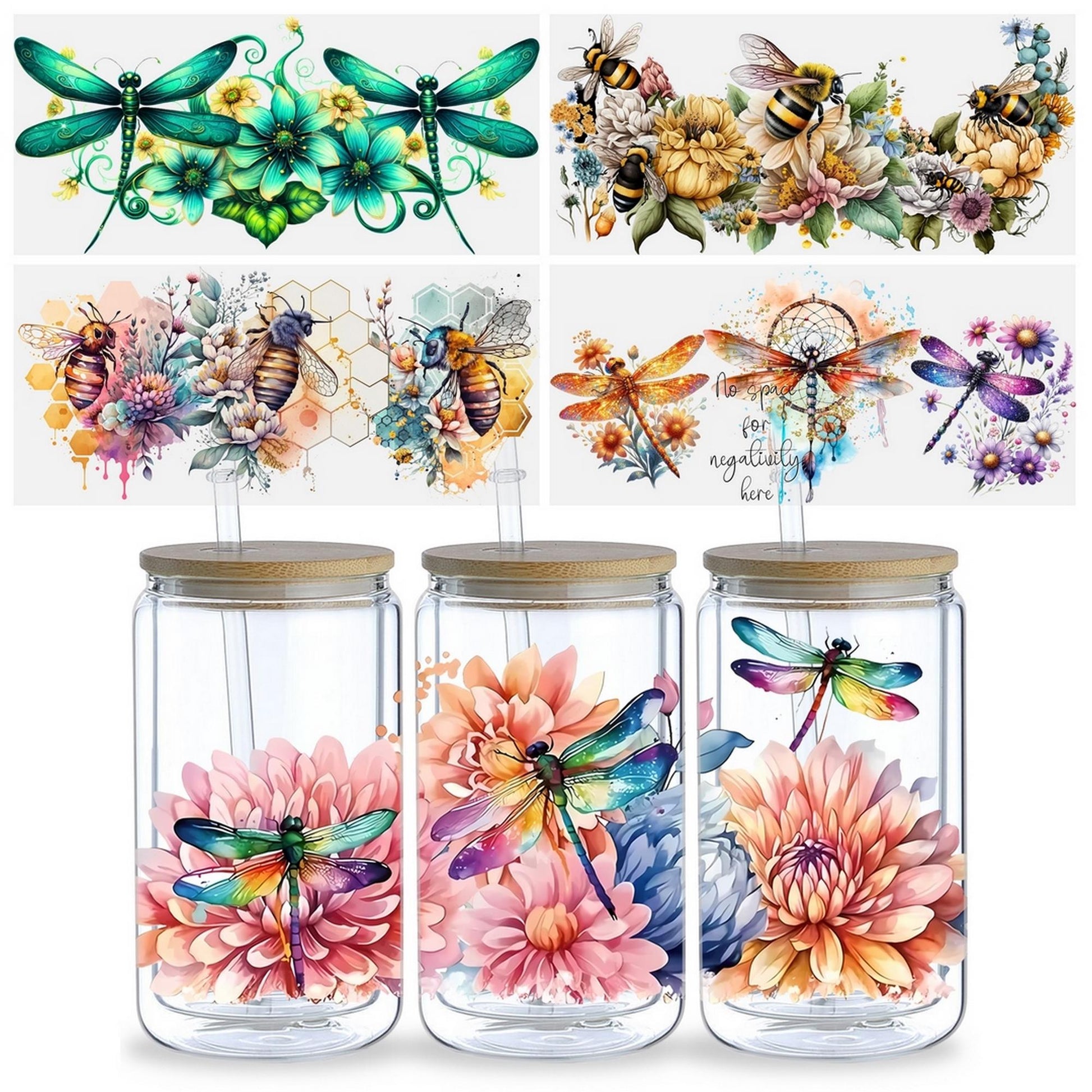 5 Sheets Butterfly UV DTF Glass Cup Wrap Transfer Stickers, DTF Transfer Stickers, Waterproof Wipe-Off Transfer