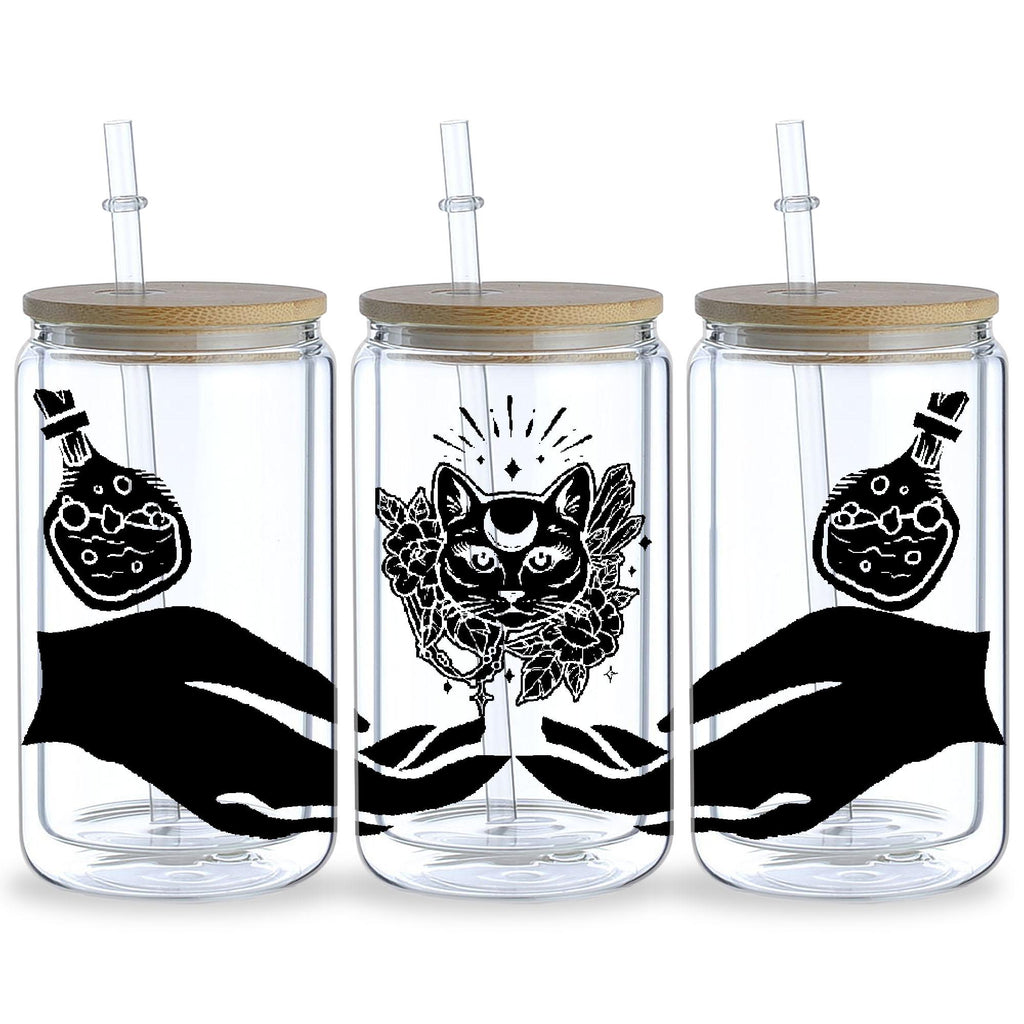 5 sheets Magic Cat UV DTF Cup Stickers, Glass Cup DTF Transfer Stickers, Waterproof Wipeable Transfer Paper for 16oz Glass Cups, Mugs, Crafts, Furniture