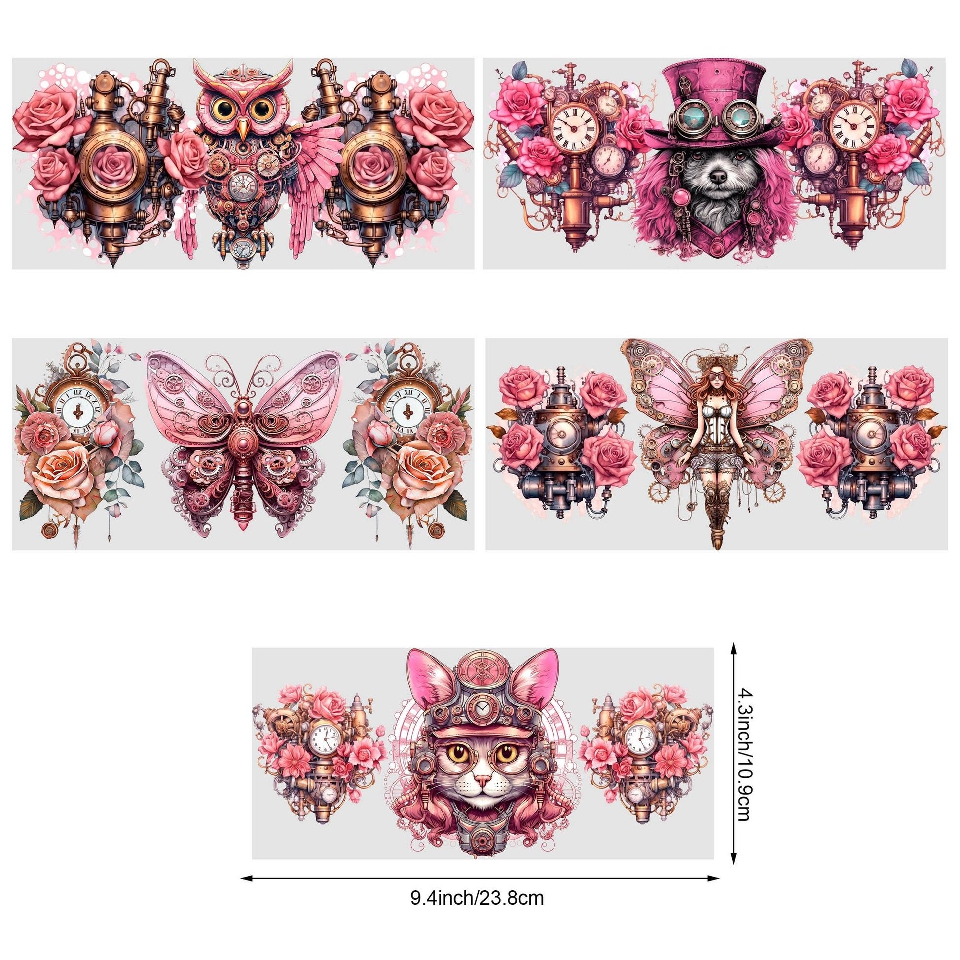 5 Sheets Steampunk UV DTF Cup Wrap,Sport DTF Transfer Stickers for Glass Cup,Waterproof funny Punk animal Rub on Transfers for 16 oz Glass,Mugs,Crafts,Furnitures