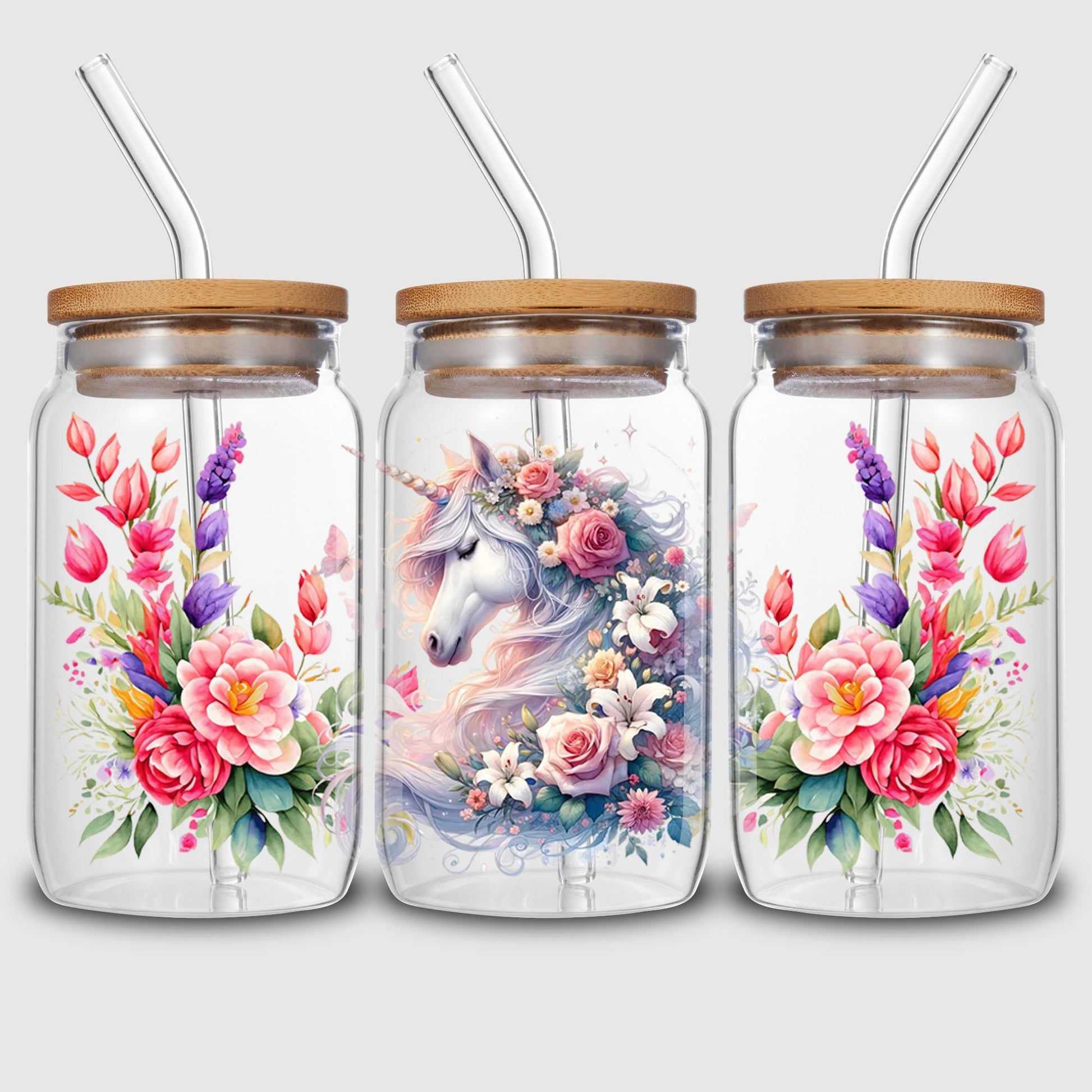 5 Sheets Unicorn UV DTF Cup Stickers, DTF Transfer Stickers, Beautiful Unicorn Waterproof Wipe-Off Transfer Paper for 16oz Glass, Mug, Crafts, Furniture