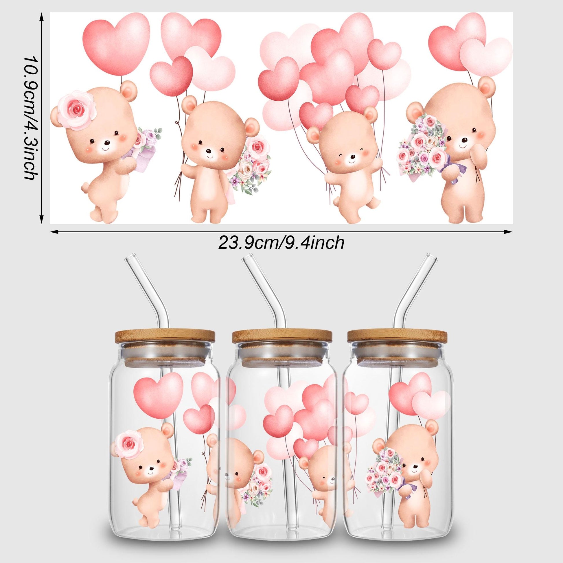 5 Sheets Valentine's Day UV DTF Cup Stickers, Glass Sports DTF Transfer Stickers, Waterproof Vegetable Wipe Transfer Paper for 16 oz Glass, Mug, Crafts, Furniture