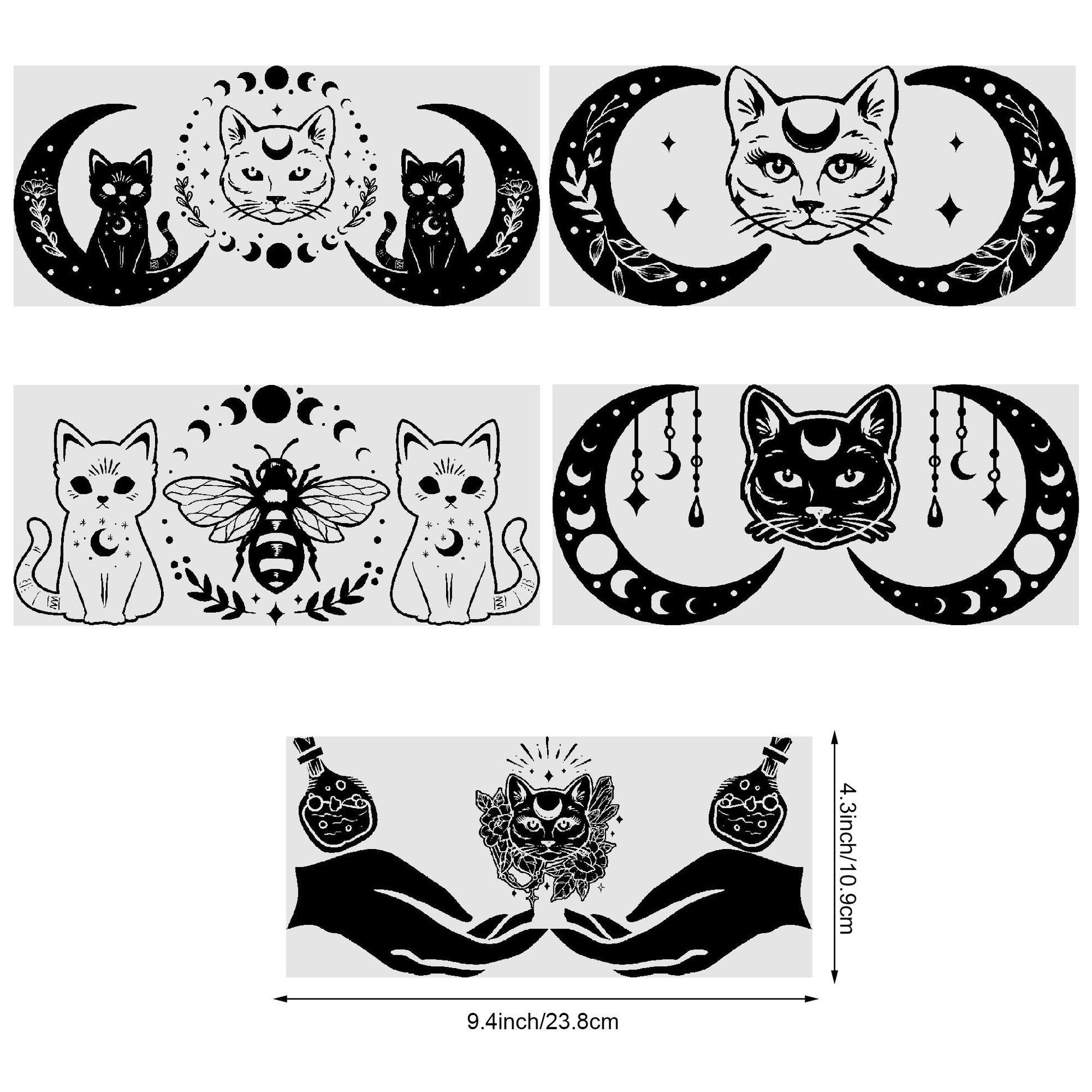 5 sheets Magic Cat UV DTF Cup Stickers, Glass Cup DTF Transfer Stickers, Waterproof Wipeable Transfer Paper for 16oz Glass Cups, Mugs, Crafts, Furniture