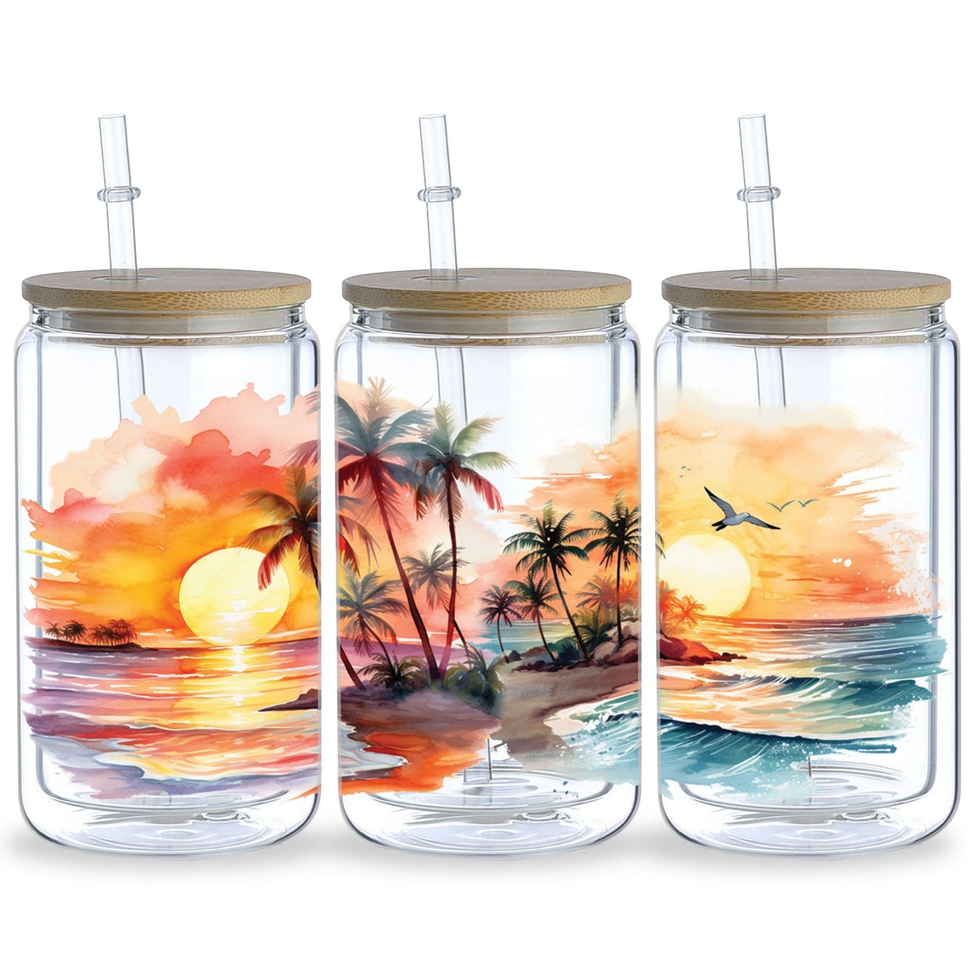 5 sheets Summer Sunset UV DTF cup packaging for 16oz glass cup, waterproof UV DTF stickers for 16oz glass cup, DIY, furniture, crafts
