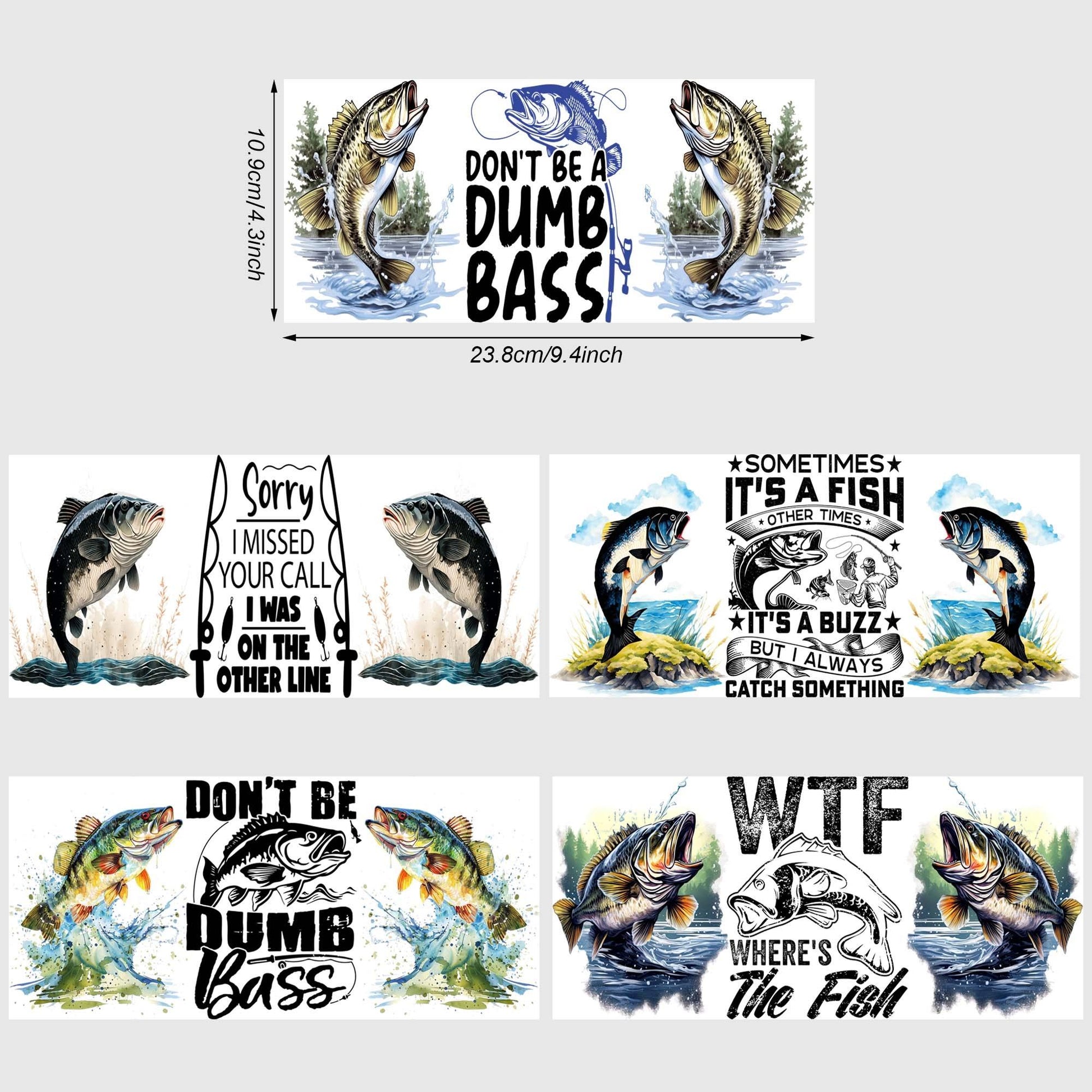 5 sheets of fishing UV DTF cup holder 16 oz, DTF cup holder transfer glass, water bottle waterproof sticker, friction transfer sticker, DIY
