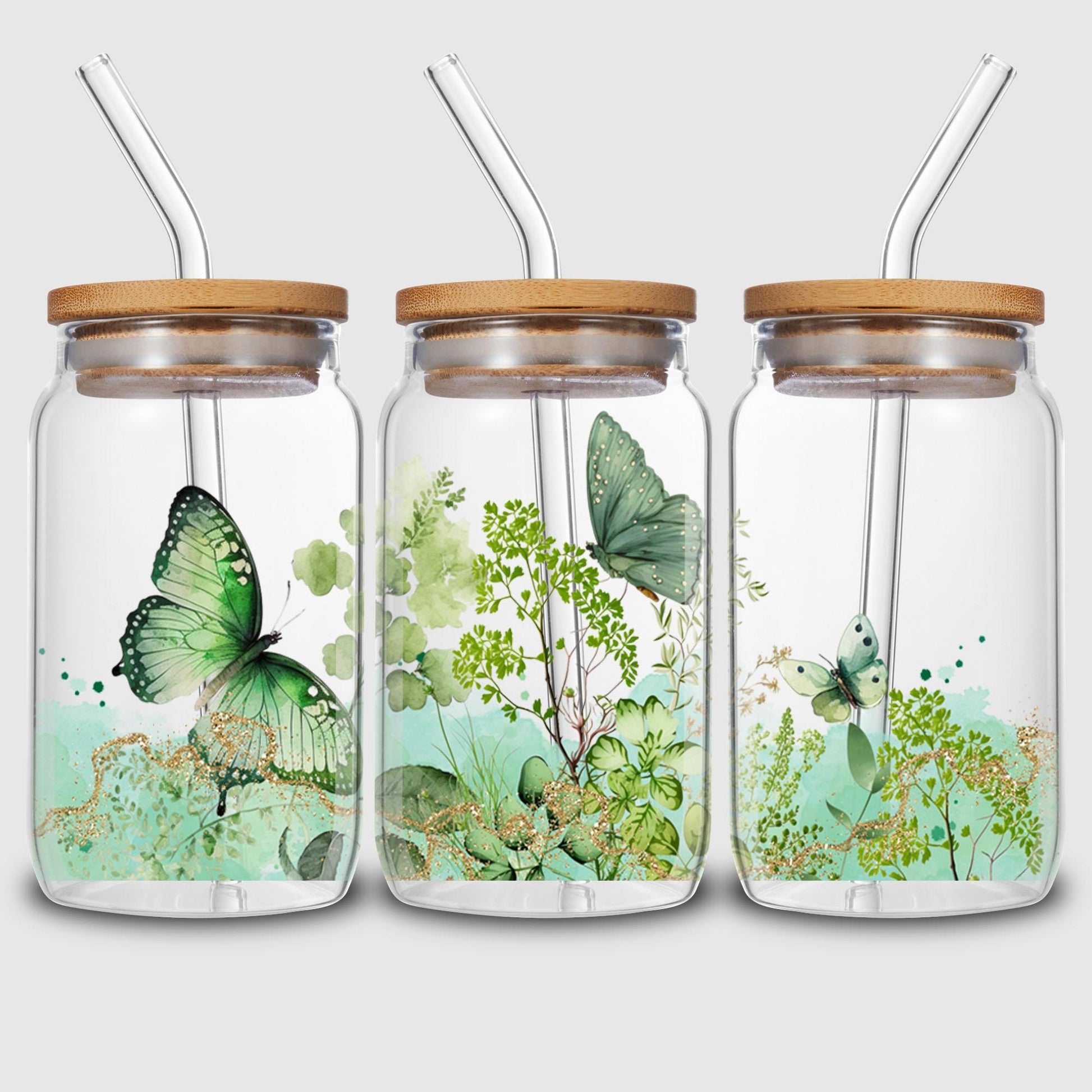 5 Sheets Butterfly and Flowers UV DTF Cup Stickers, Glass Sport DTF Transfer Stickers, Waterproof Plant Wipe Transfer Paper for 16 oz Glass, Mugs, Crafts, Furniture