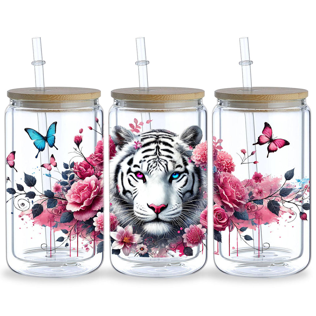 5 sheet Tiger DTF Cup Stickers, Glass Cup DTF Transfer Stickers, Waterproof Wipeable Transfer Paper for 16 Ounces Glass Cups, Mugs, Crafts, Furniture
