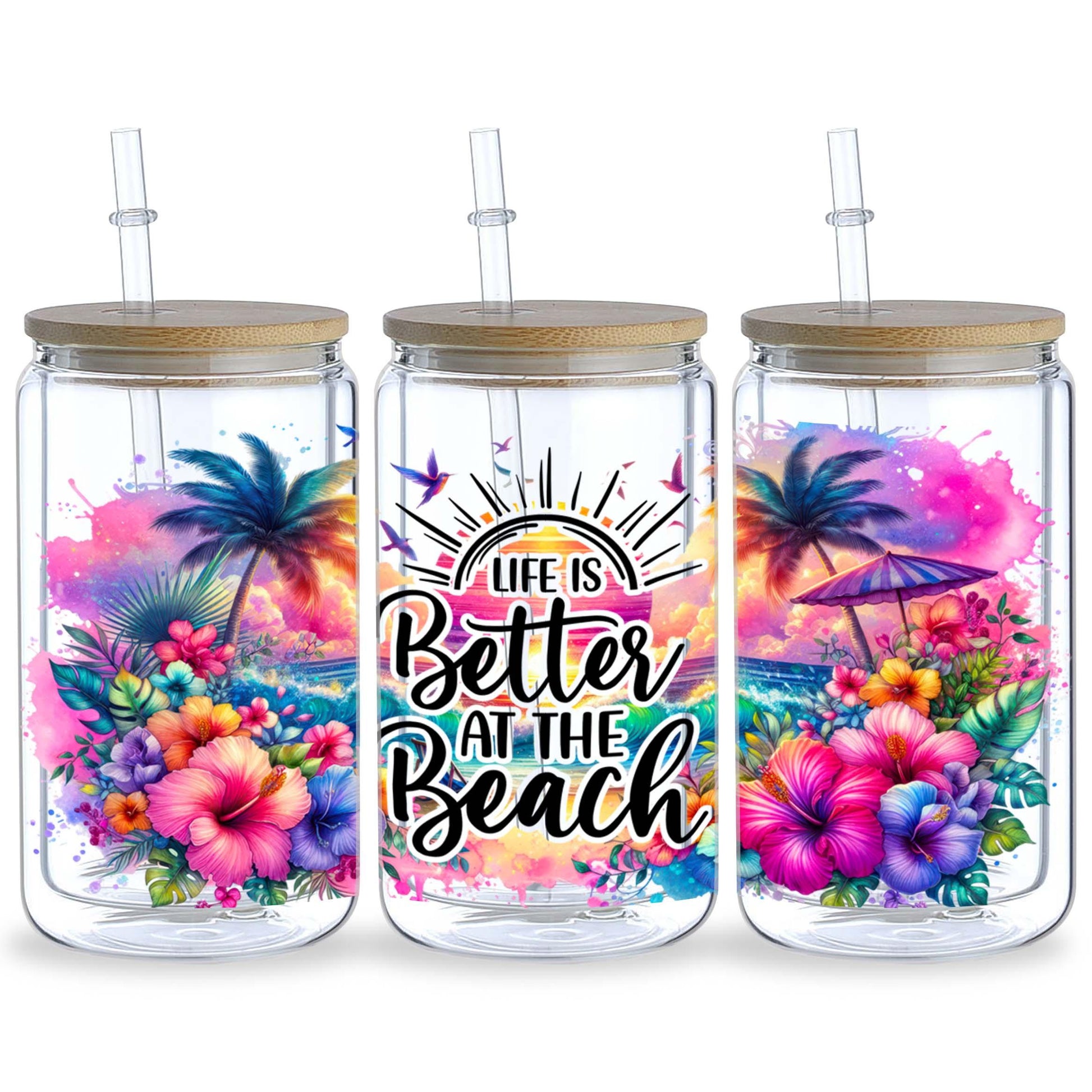 5 sheets summer DTF cup stickers, glass cup DTF transfer stickers, waterproof sea wipeable transfer paper, suitable for 16 oz glasses, cups, crafts, furniture