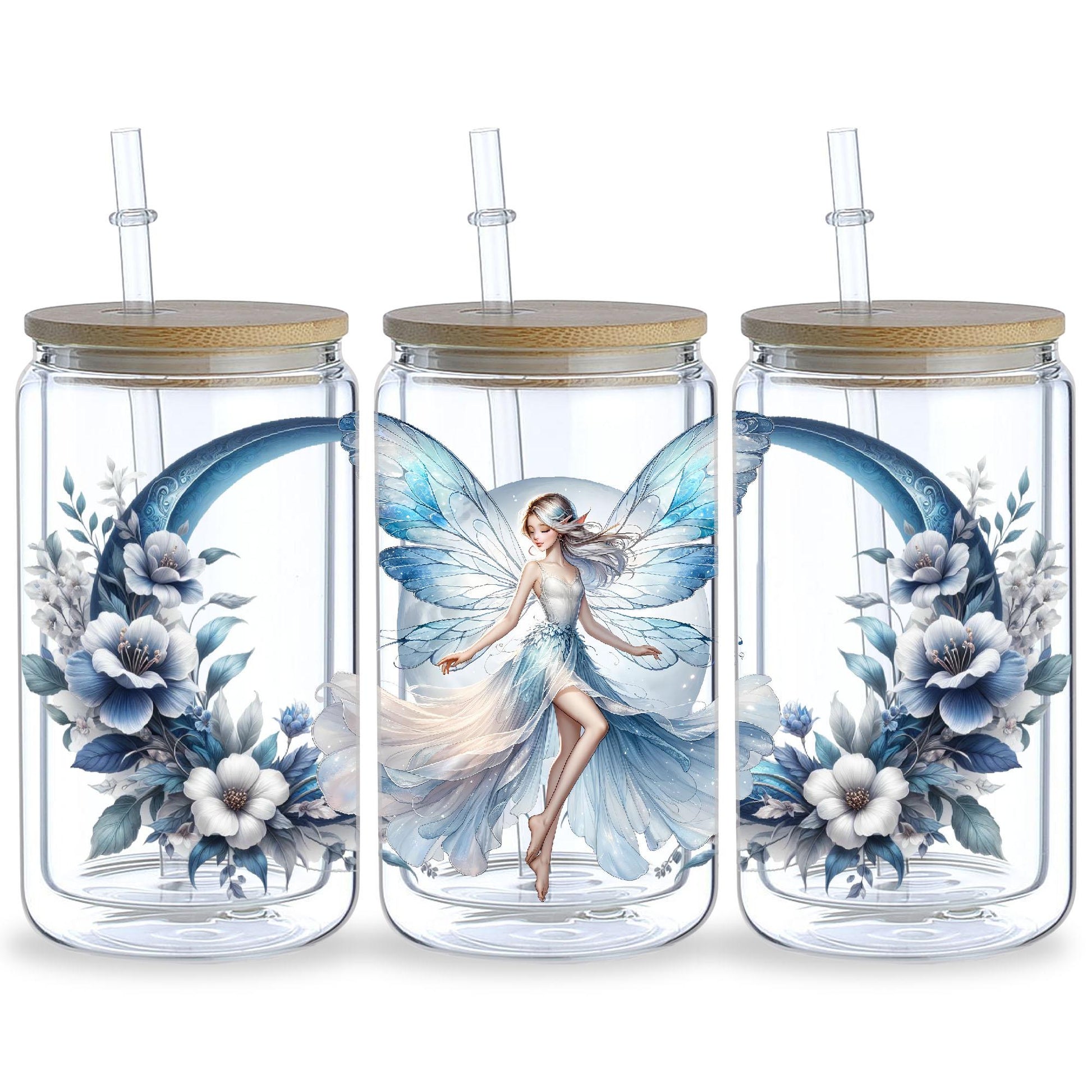 5 Sheets Moon Fairy UV DTF Cup Stickers, Glass Cup DTF Transfer Stickers, Waterproof Magic Moon Fairy Wipeable Transfer Paper for 16 Ounces Glass Cups, Mugs, Crafts, Furniture