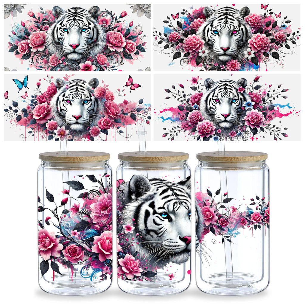 5 sheet Tiger DTF Cup Stickers, Glass Cup DTF Transfer Stickers, Waterproof Wipeable Transfer Paper for 16 Ounces Glass Cups, Mugs, Crafts, Furniture